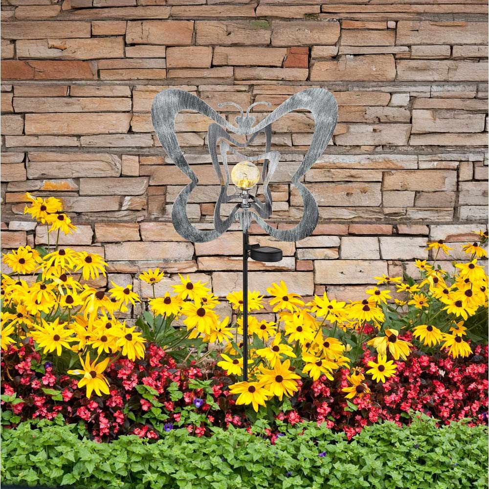 GLOBO LIGHTING LED Solarleuchte, LED-Leuchtmittel fest verbaut, Warmweiß, LED Solarleuchte Gartenlampe Außenleuchte silbergrau Glaskugel H 83 cm
