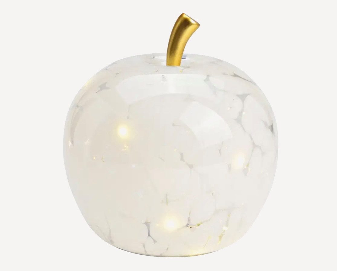 Seyila Home Dekofigur Dekorative Glas Apfel Leuchte mit LED, Crackle-Effekt, Goldener Stiel