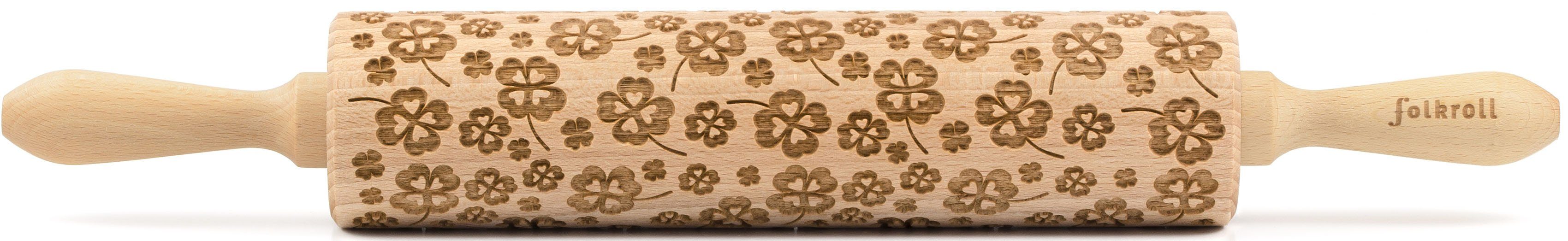 folkroll Teigroller 3D-Motiv-Teigrolle Massivholz, Kleeblatt