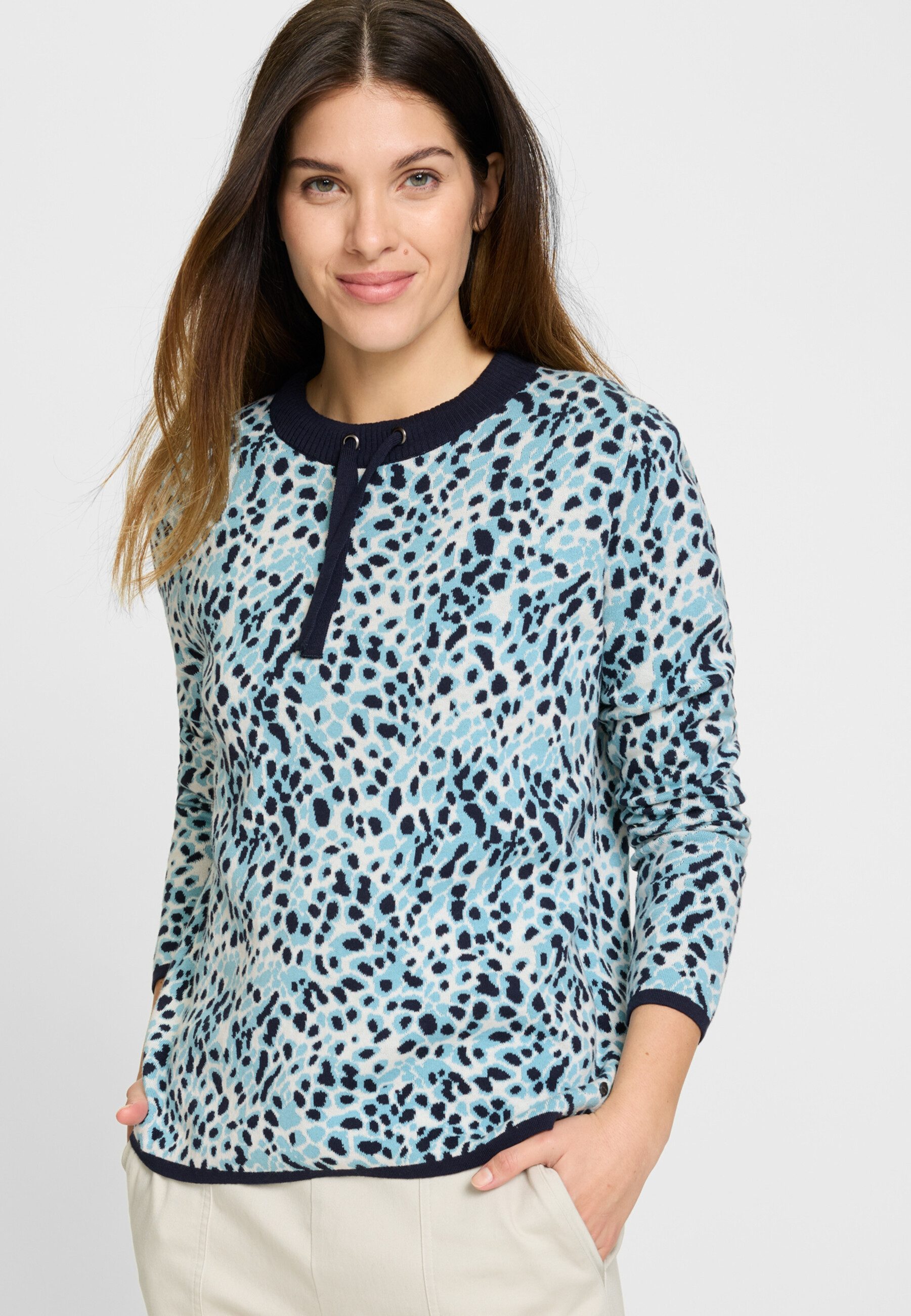 Olsen Strickpullover Pullover mit Leo-Muster
