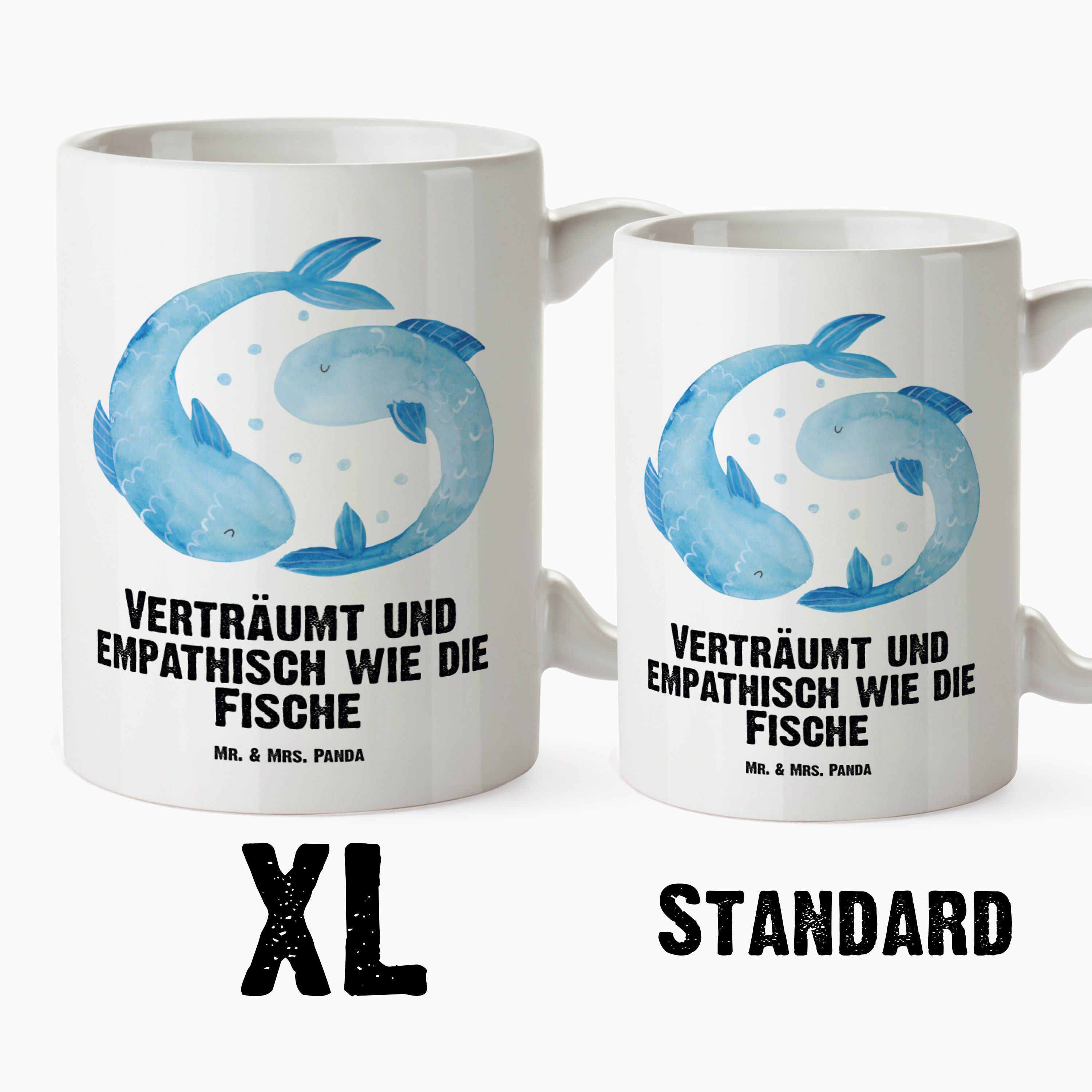Sternzeichen & XL Tasse Weiß Becher, - Fische Panda Groß, spü, - Tasse Geschenk, Horoskop, XL Mrs. Mr. Keramik