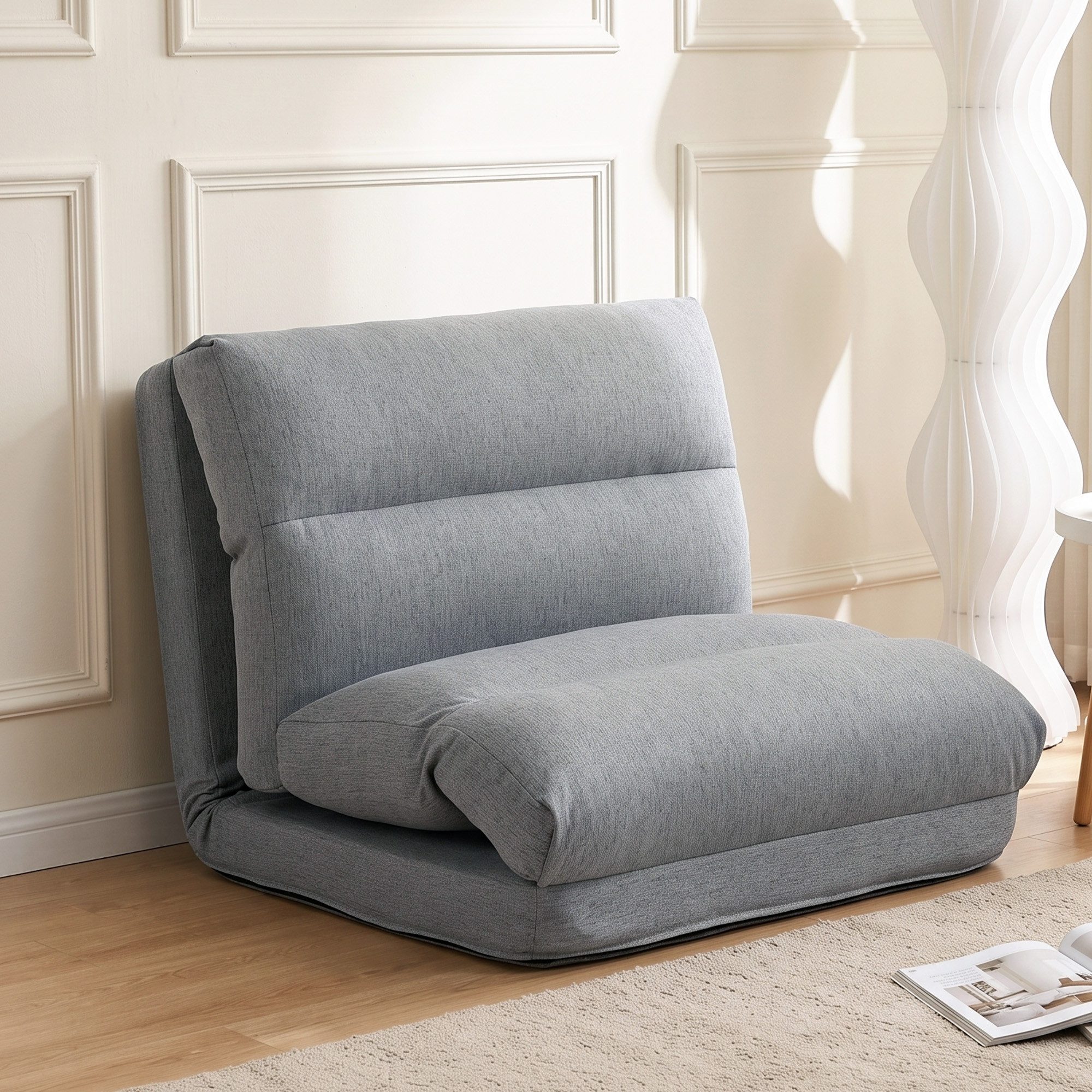 HOMCOM Bodenkissen 3 in 1 Schlafsessel klappbar Schlafsofa mit Bettfunktion, für Wohnzimmer Schlafzimmer Grau