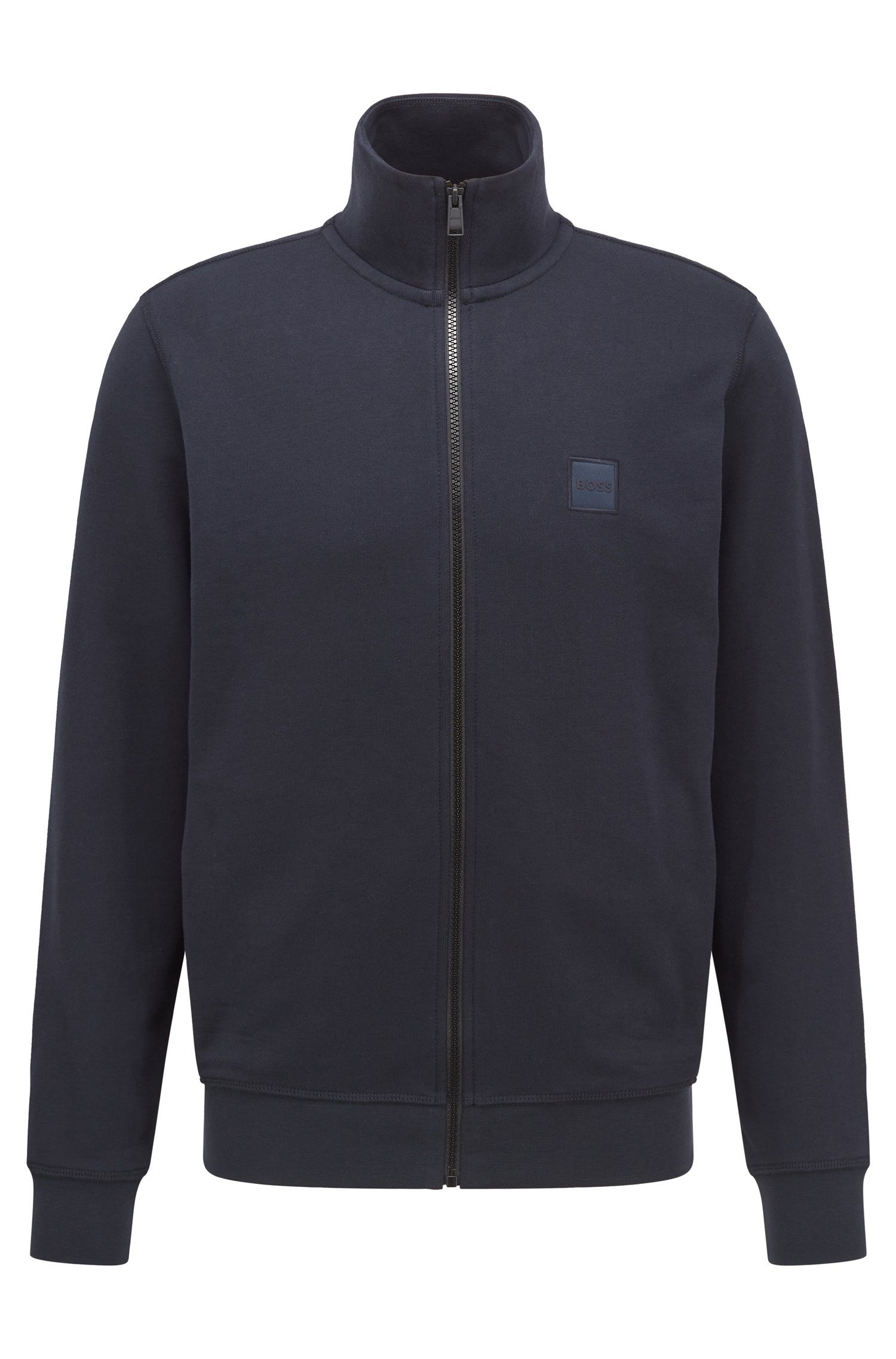BOSS Markenlabel auf ORANGE dunkelblau Brust der Sweatshirt mit Zestart