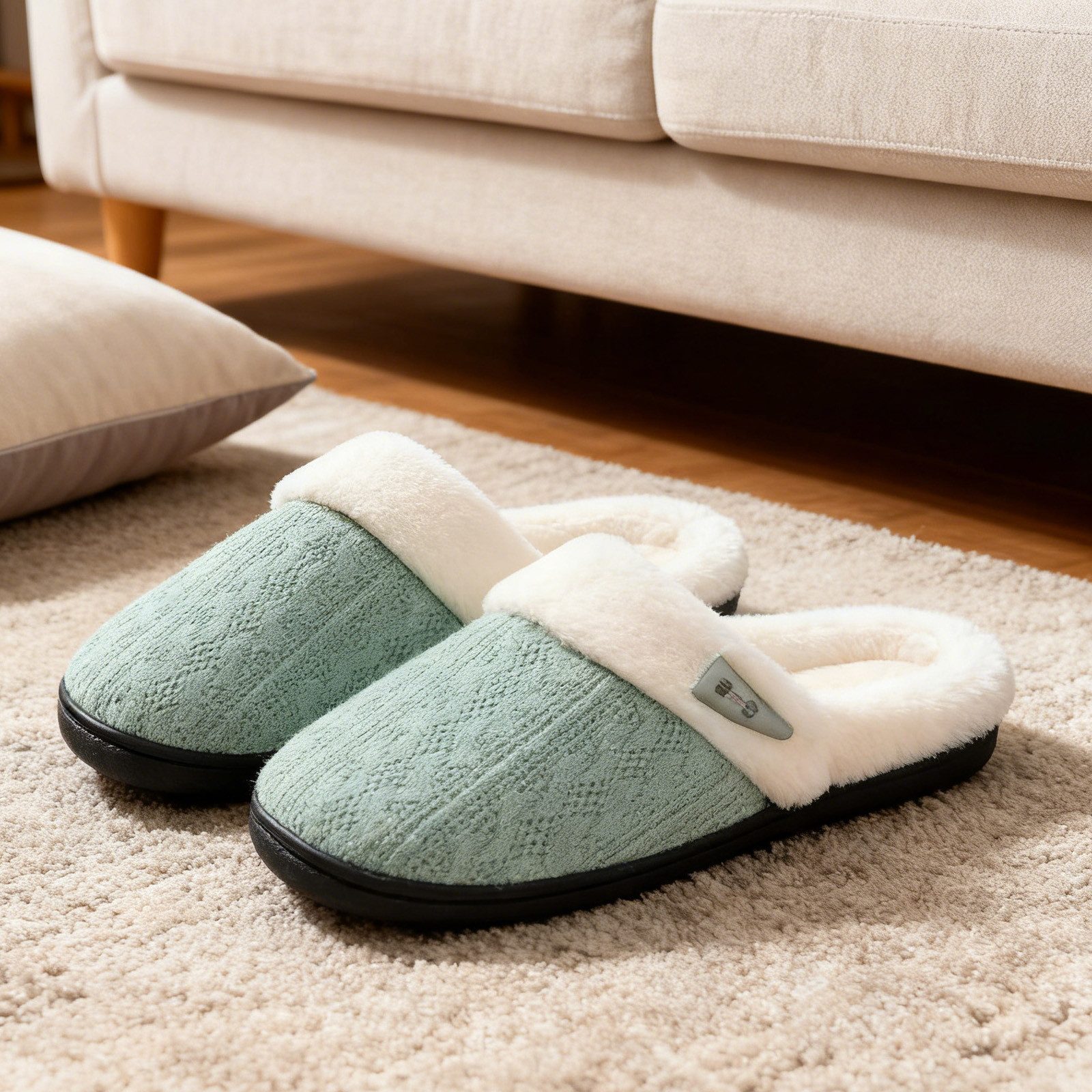 REDOM Flauschige Hausschuhe für Damen Herren Plüsch Hausschuhe (atmungsaktiver Strickstoff mit modernem Farbdesign, 1-tlg., Plüsch-Strickslipper mit Memory-Schaum rutschfester Gummisohle) ideal für gemütliche Stunden und täglichen Gebrauch