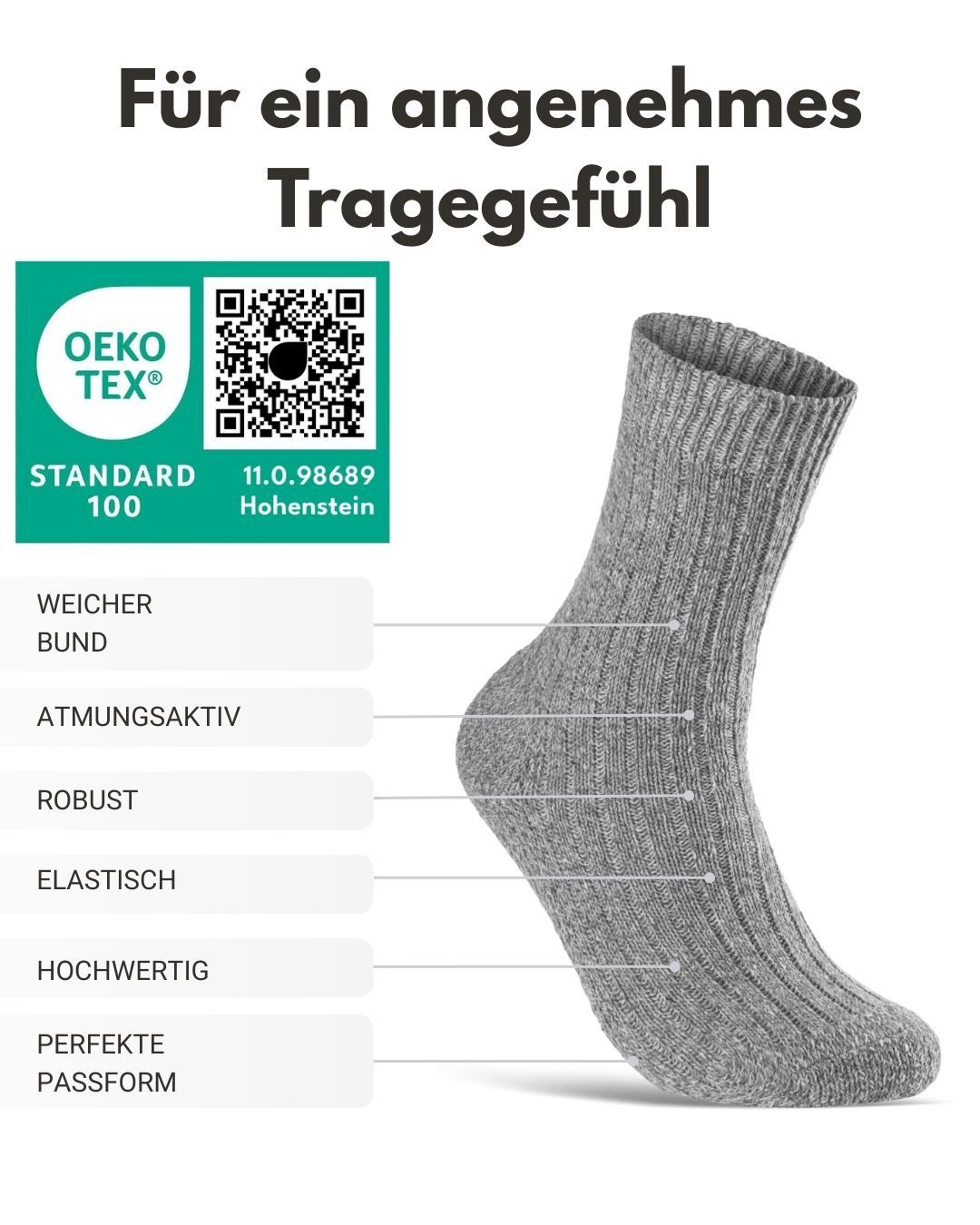 sockenkauf24 Norwegersocken 6 Paar warme Wintersocken Herren & Damen Wollsocken mit verstärkter Sohle in Schwarz Grau Anthrazit - 70301T