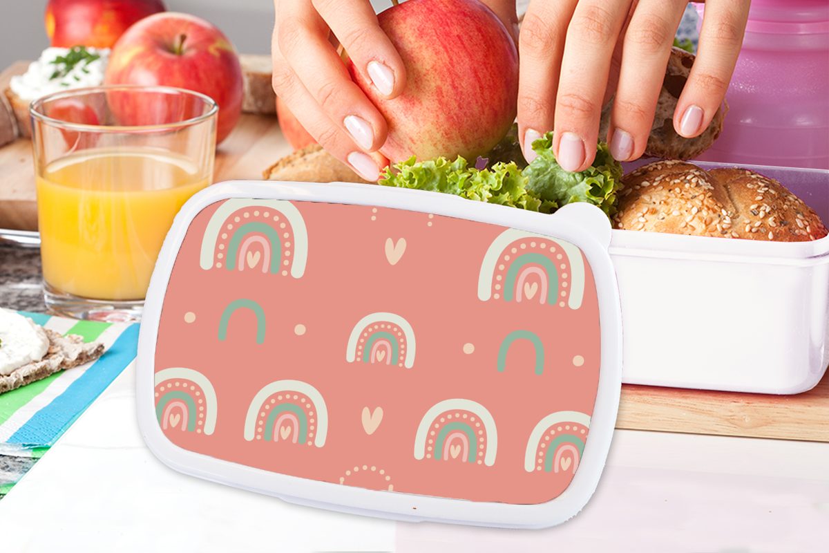 - MuchoWow - Kunststoff, Kinder - Muster - Mädchen weiß und Kinder (2-tlg), Lunchbox für Mädchen Rosa Brotdose, und Mädchen Herzen - Erwachsene, Jungs - Regenbogen Brotbox -, für