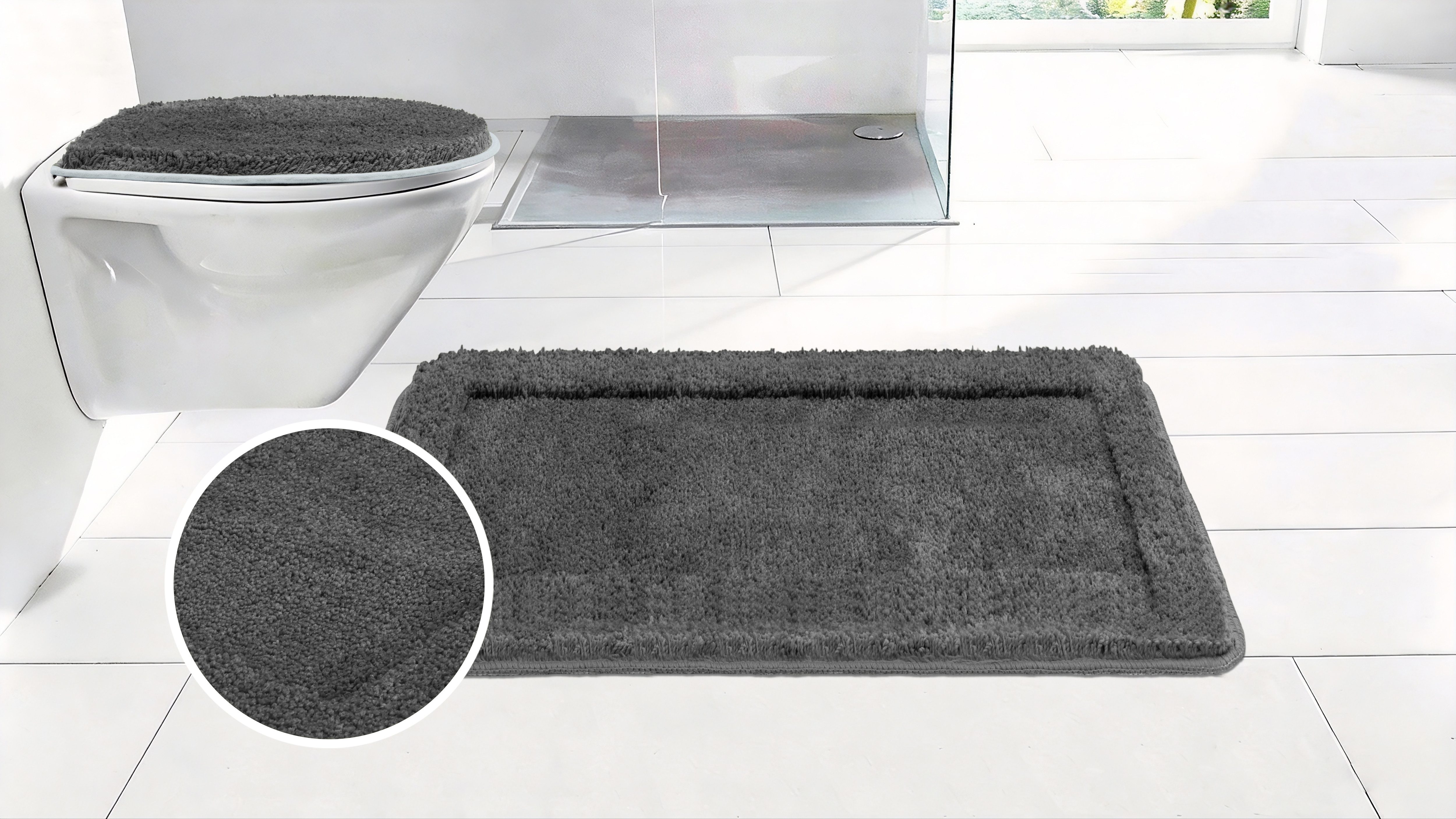 OTTO home Badematte Sanremo mit Rahmen, Badvorleger, Badezimmer, sehr weich, Hoch-Tief, Höhe 25 mm, rutschhemmend beschichtet, schnell trocknend, fußbodenheizungsgeeignet, Polyester, rechteckig, Badteppich, unifarben, rechteckig und als 3-tlg. Set erhältlich