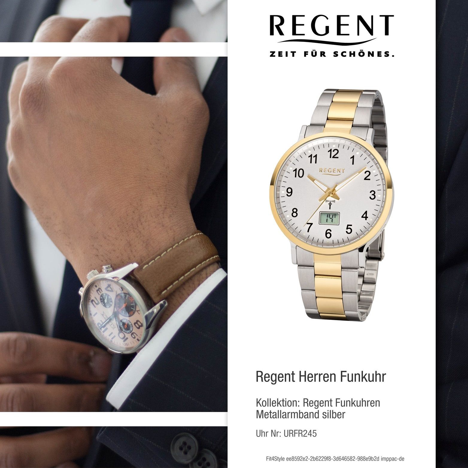 Regent 40mm), Funkuhr Gehäuse rundes Regent Metallarmband, mit FR-245, Herrenuhr Metall Elegant-Style Herren Uhr (ca.