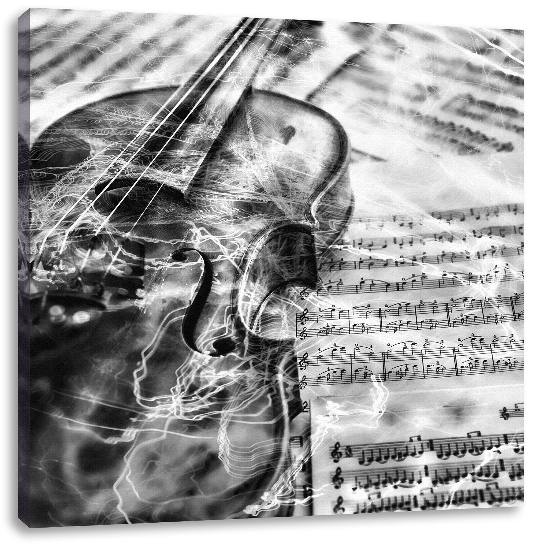 Pixxprint Leinwandbild Geige, Geige Leinwandbild fertig Zackenaufhänger bespannt, (1 St), inkl