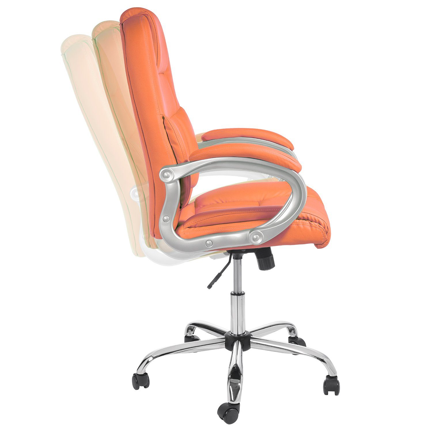 TPFLiving Chefsessel Denver mit abgebremsten ergonomisch gepolsterter Bürostuhl (XXL Drehstuhl Kunstleder, bis Orange Rollen 210kg Belastbarkeit - Schreibtischstuhl), aus