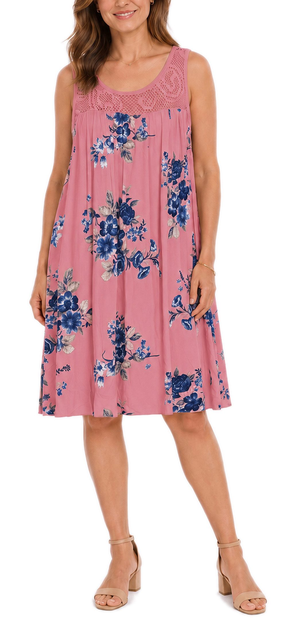 Midikleid Damen Sommerkleid Blumenmuster Midi Kleid Strandkleid knielang
