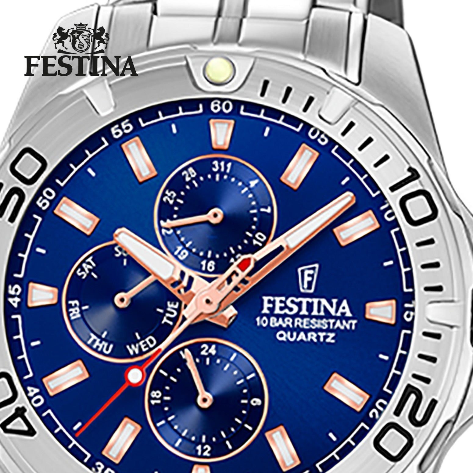 Festina Multifunktionsuhr Festina Herren Uhr F20445/5 Stahl, (Analoguhr), Herren Armbanduhr rund, Edelstahlarmband silber
