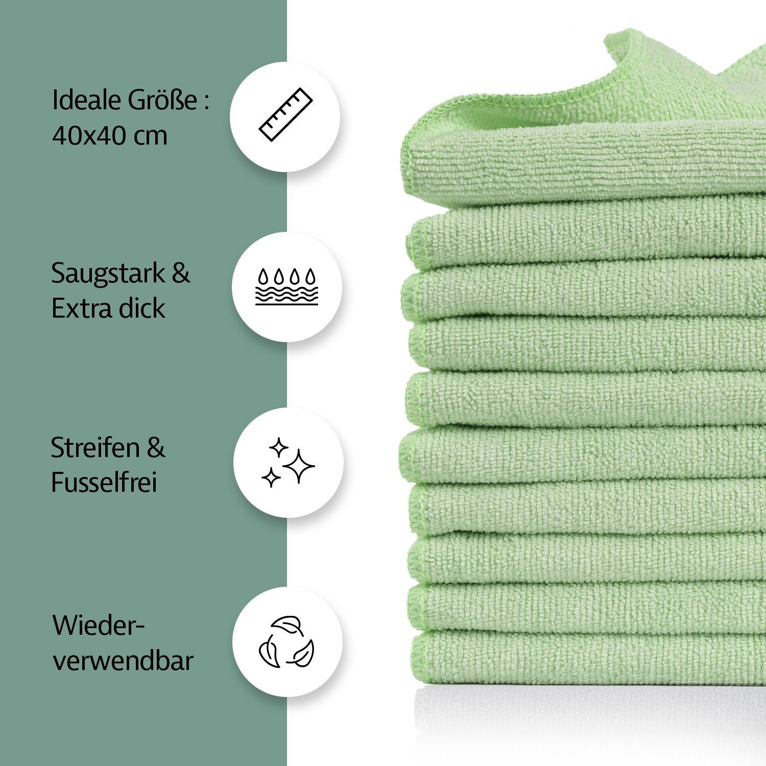 Putztücher Reinigungstücher Microfaser, Multipacks und Grün Allzwecktücher 40x40 Poliertuch, Zestri cm streifenfrei, Geschirrtuch Mikrofasertücher fusselfrei