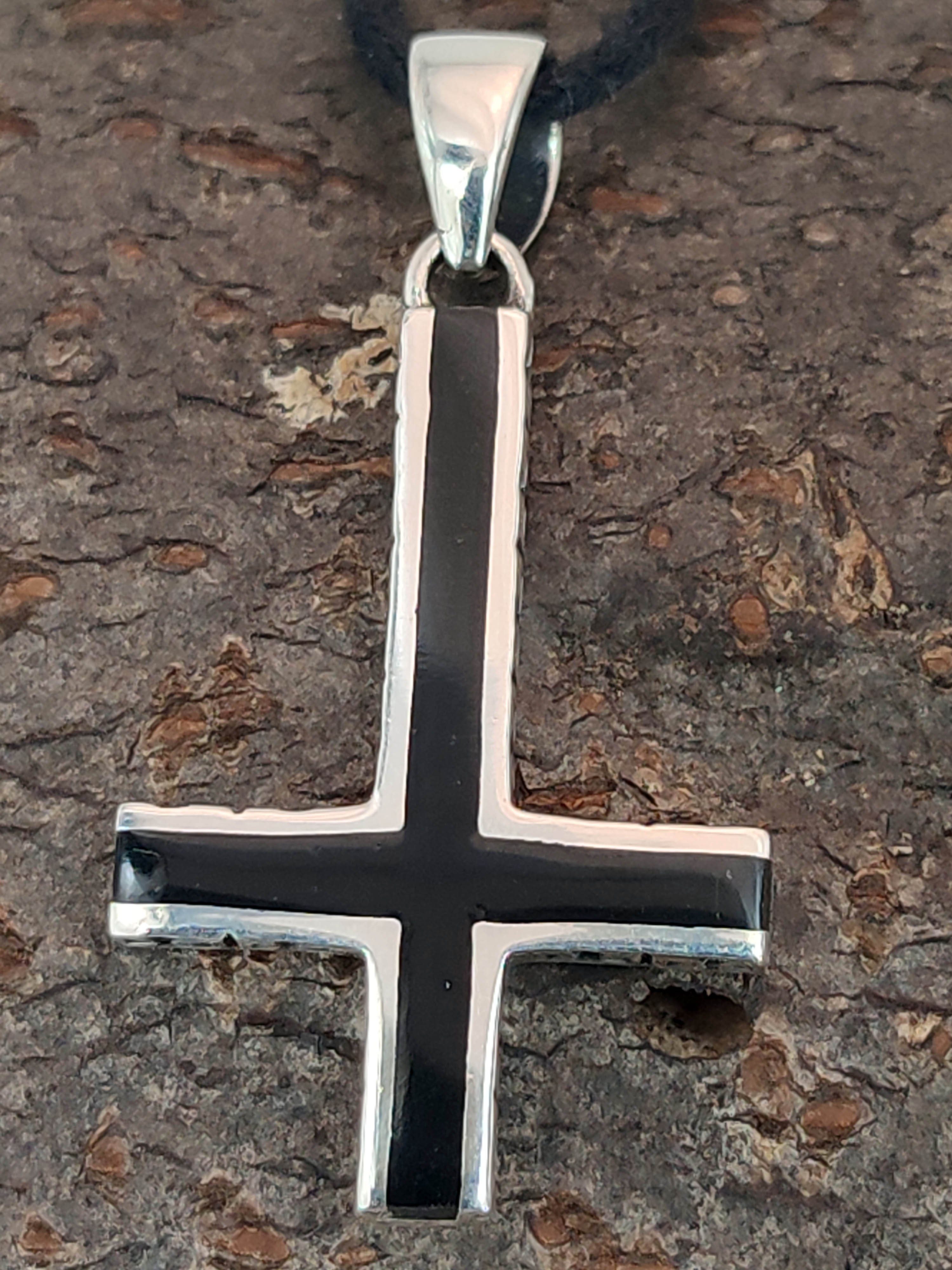 Leather umgedrehtes 925 Silber umgekehrtes Kiss Petruskreuz Kreuz Sterling Kettenanhänger of Kreuz