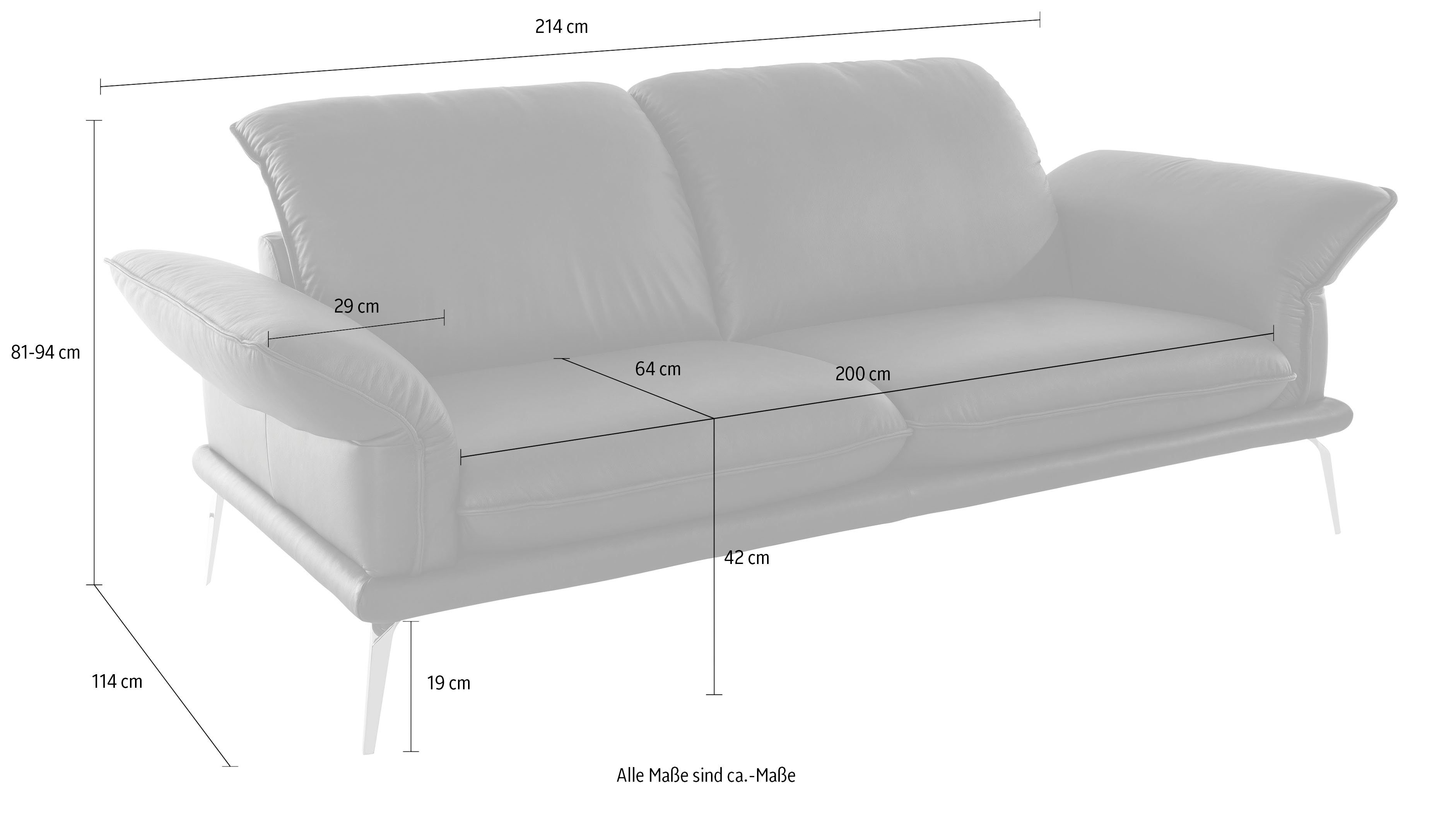 2,5-Sitzer in Breite Chrom sherry, Metallfüße Kopfstützenverstellung, glänzend, W.SCHILLIG 234 cm