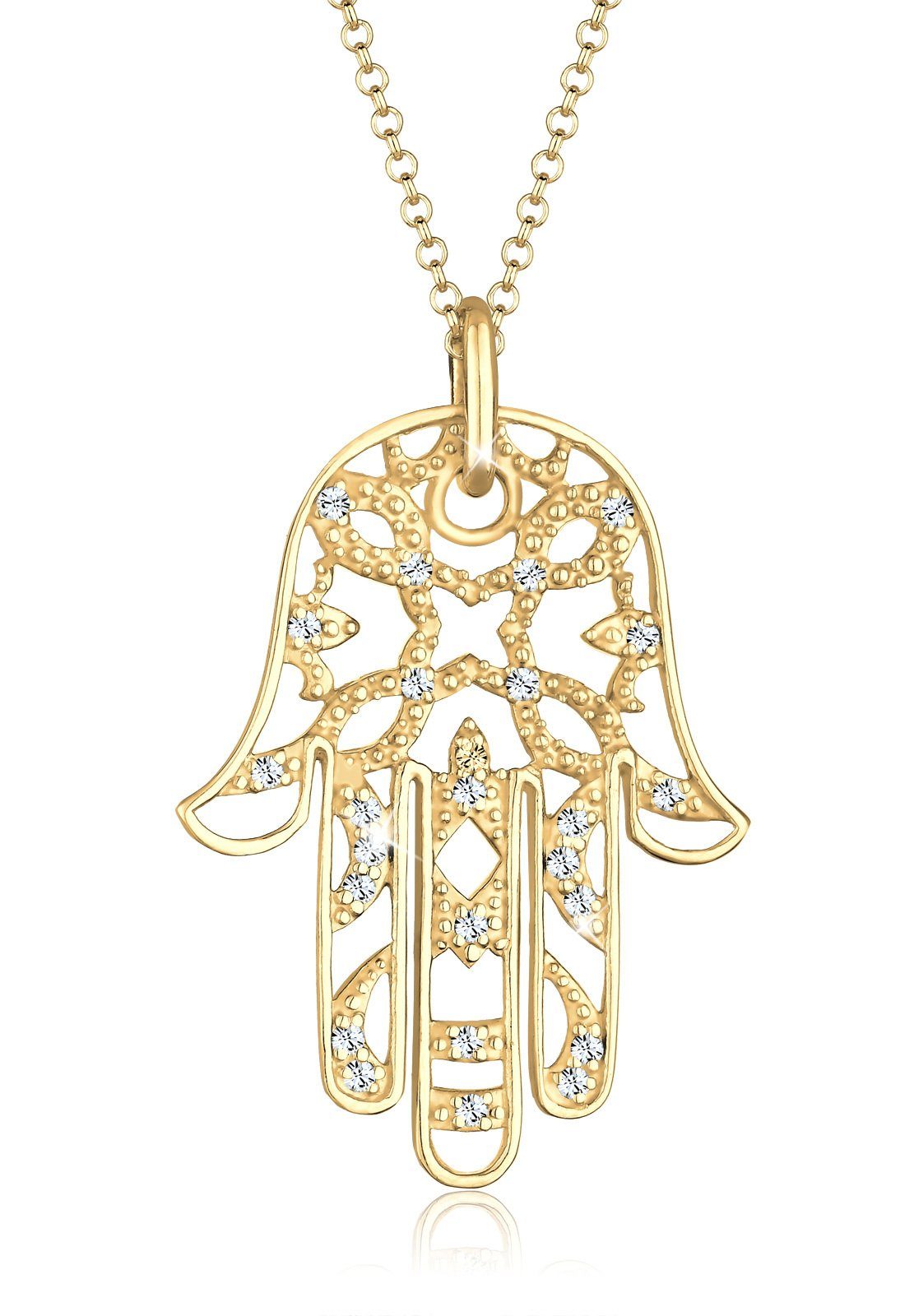 925 Premium Kristalle Fatima der Hamsa Gold Collierkettchen Hand Elli Silber