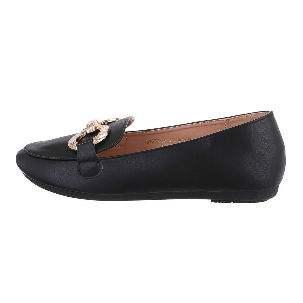 Ital-Design Damen Mokassins Freizeit Slipper Blockabsatz Mokassins in Schwarz