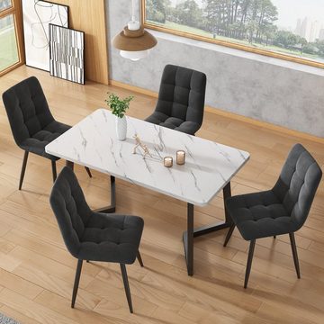 OKWISH Essgruppe Ein Tisch und vier Stühle, (5-tlg), Küchetisch Esszimmerstuhl Set, Metallbeine