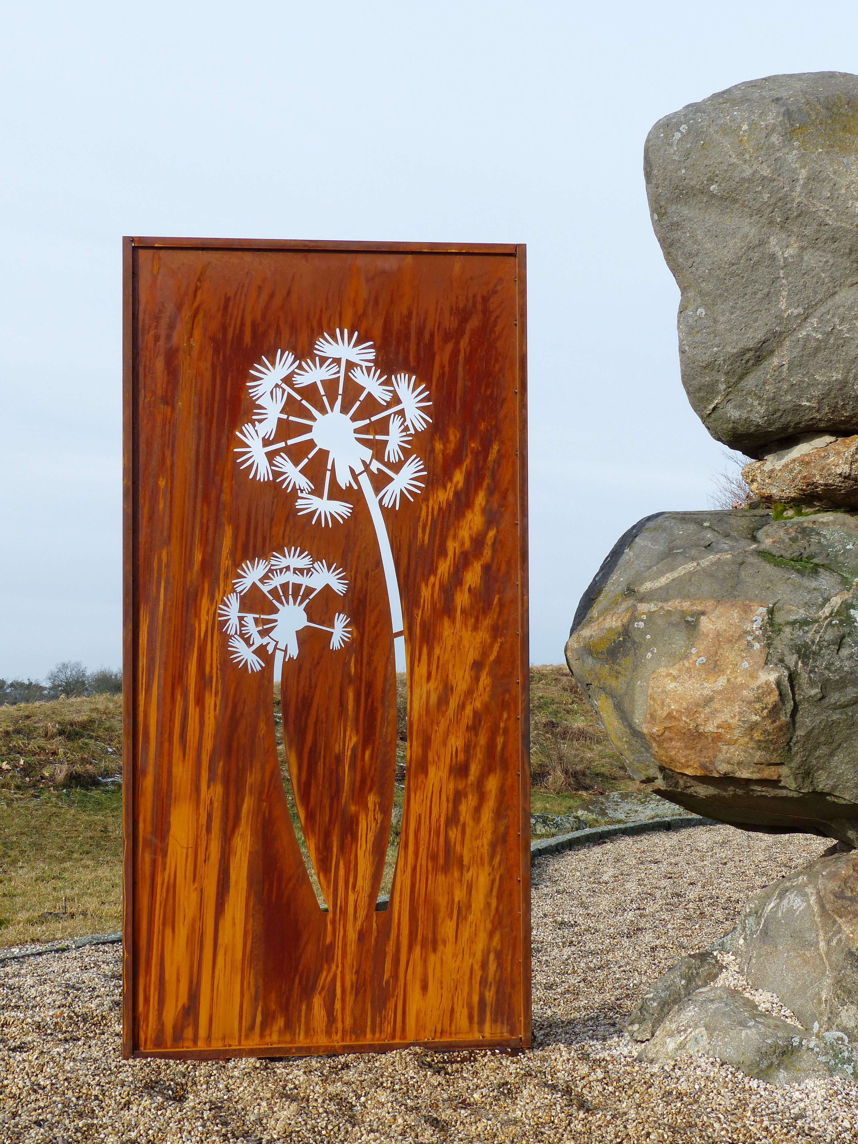 BADEKO Sichtschutzelement Sichtschutz Paravent Pusteblume 200x100cm Edelrost/Cortenstahloptik