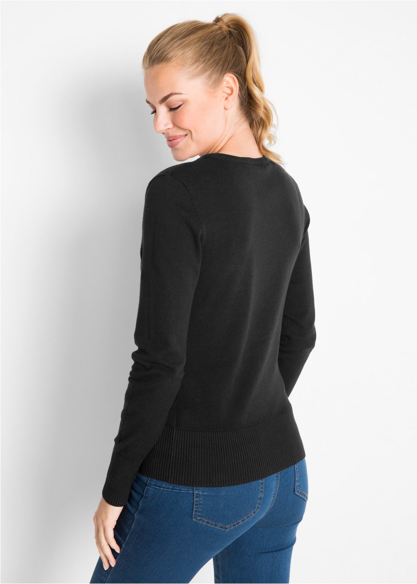 bonprix Strickpullover schmal geschnitten und mit V-Ausschnitt günstig online kaufen