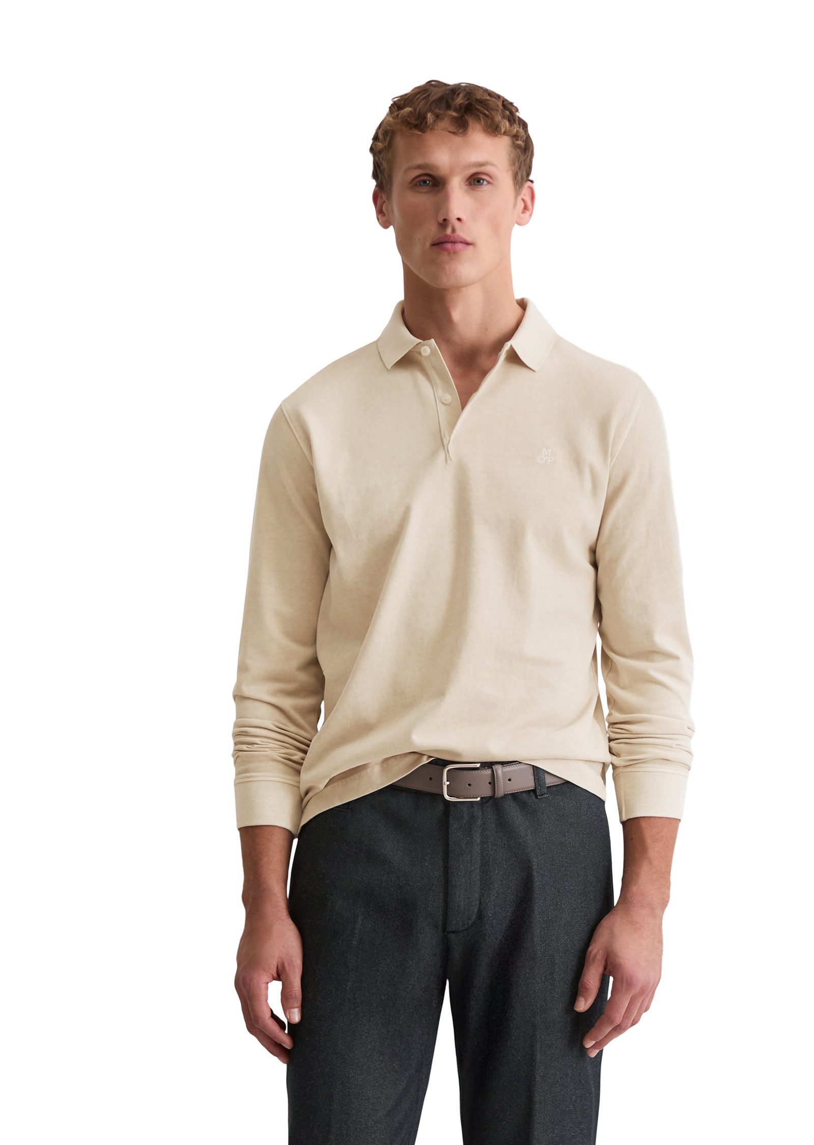Marc O'Polo Langarm-Poloshirt aus soft-touch Bio-Baumwoll-Jersey