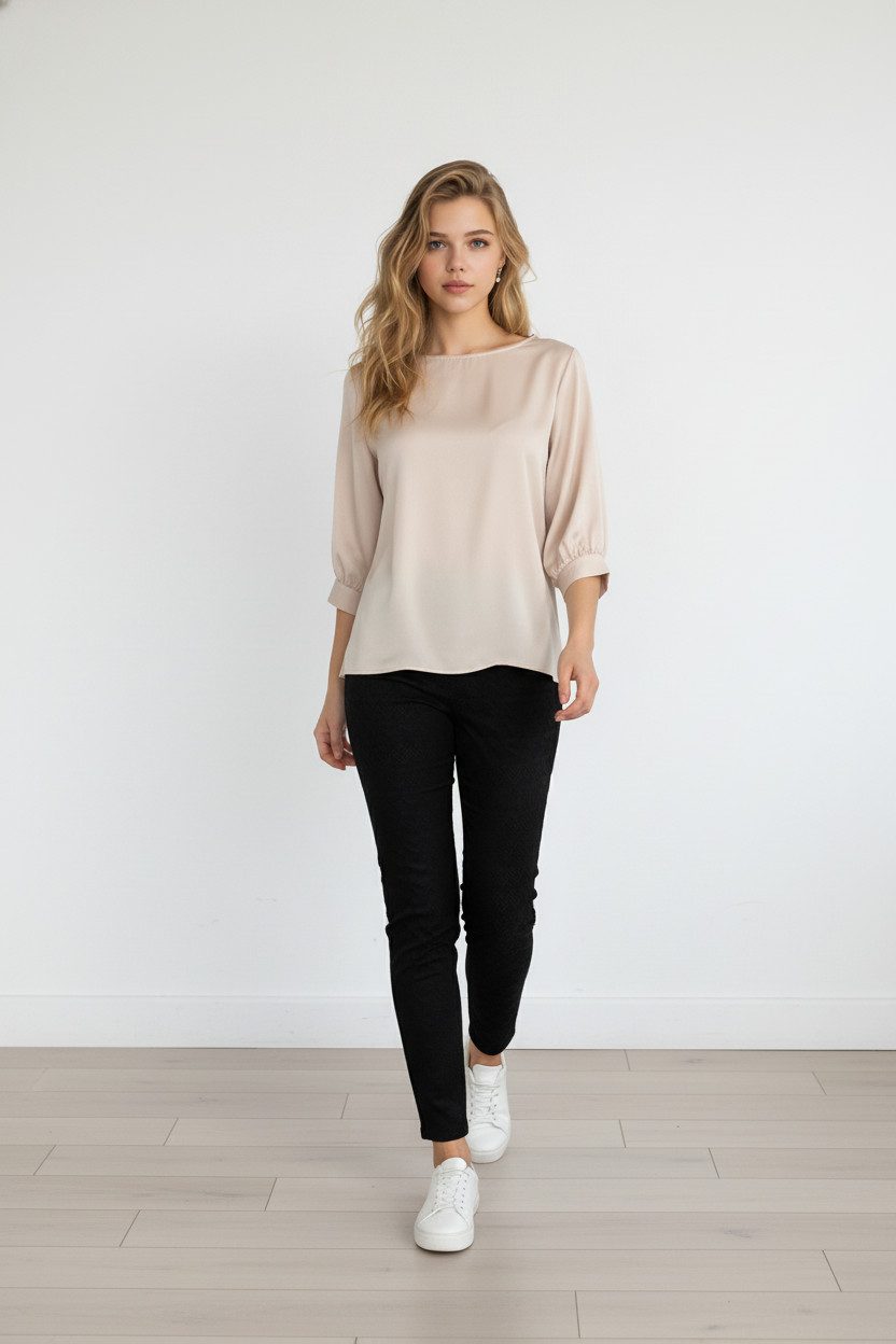 Zuckerwatte Satinbluse SILK TOUCH mit Rundhals Ausschnitt und langem Arm günstig online kaufen