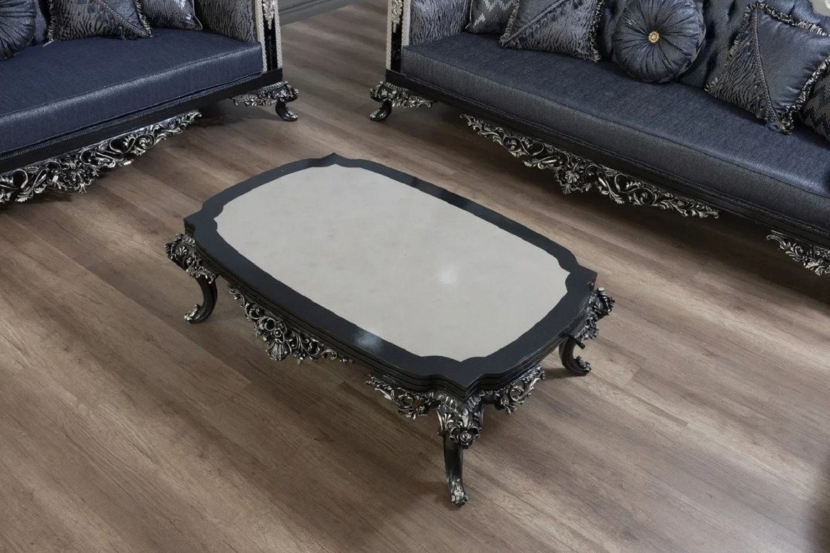 Prunkvolle Padrino / Wohnzimmertisch Luxus Barock Couchtisch Casa Handgefertigter - im Möbel Couchtisch - Grau / Schwarz Barockstil Massivholz Massivholz Silber