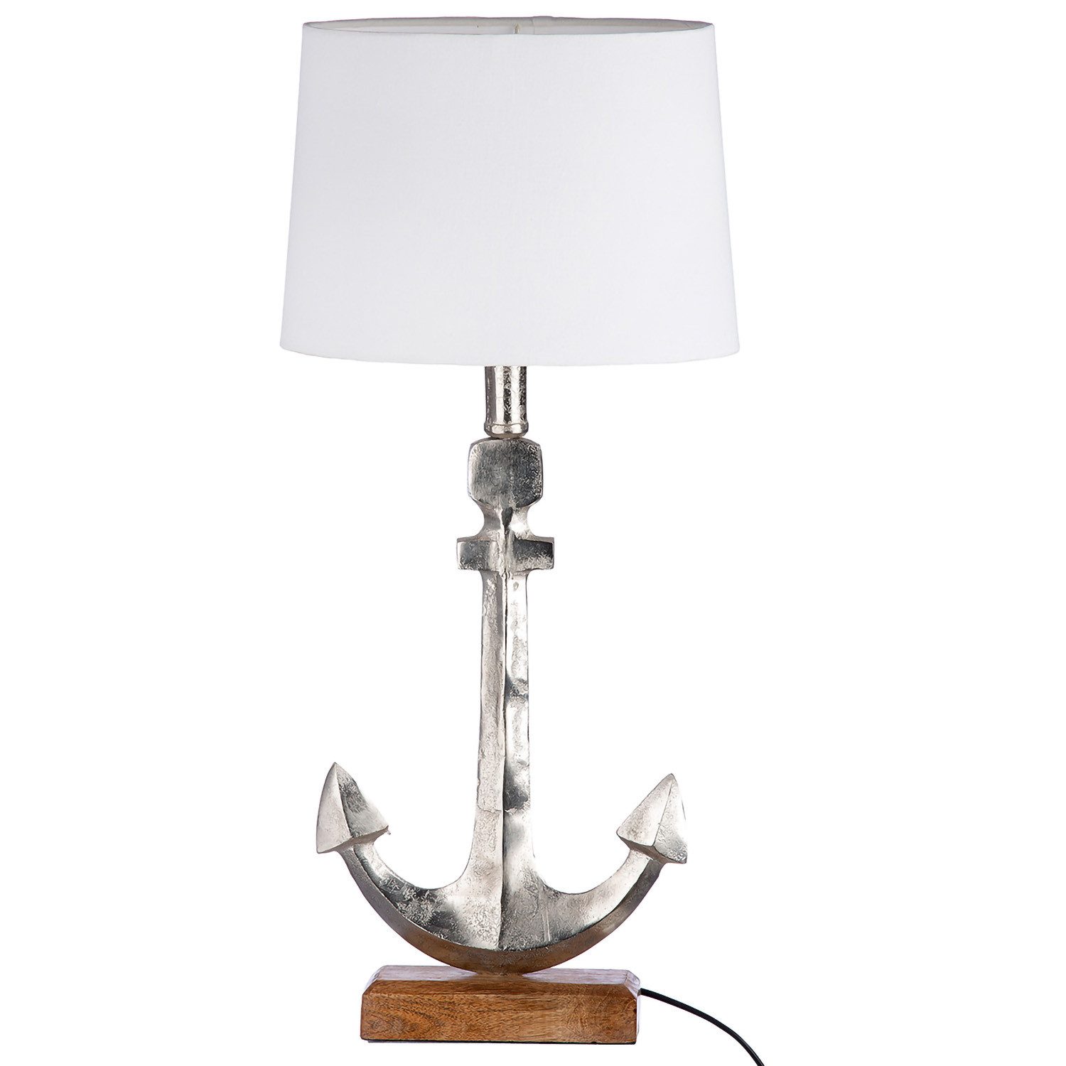 GILDE Tischleuchte ANKER Leuchte - silber, weiß - Alu,Mangoholz - Höhe 36cm x Breite 30cm, Tischlampe - Schreibtischlampe - Nachttischlampe