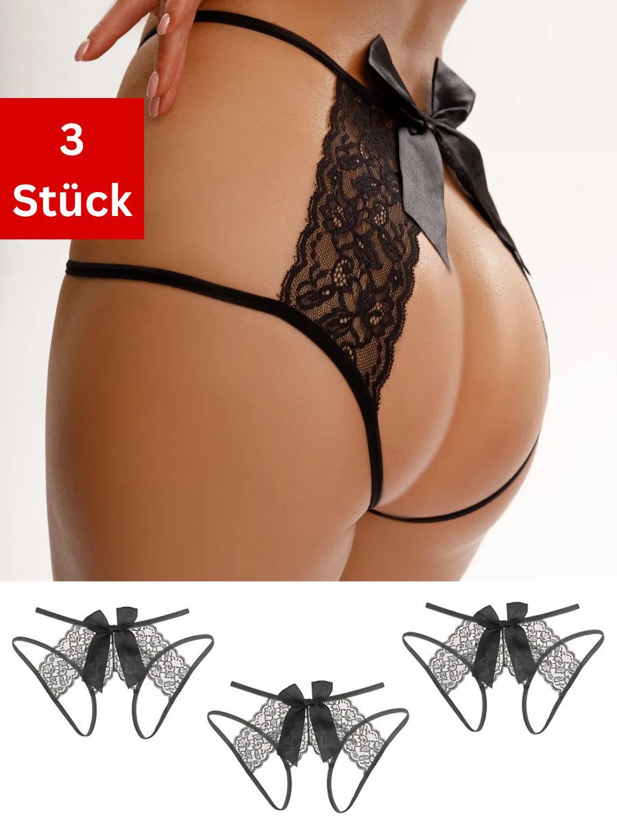Elegant Love Tanga-Ouvert Damen Slip-Ouvert: Spitzen-Tanga mit offenem Schritt (Packung, 3-St., 3er-Pack) Damen String aus transparentem Material – elegantes Dessous