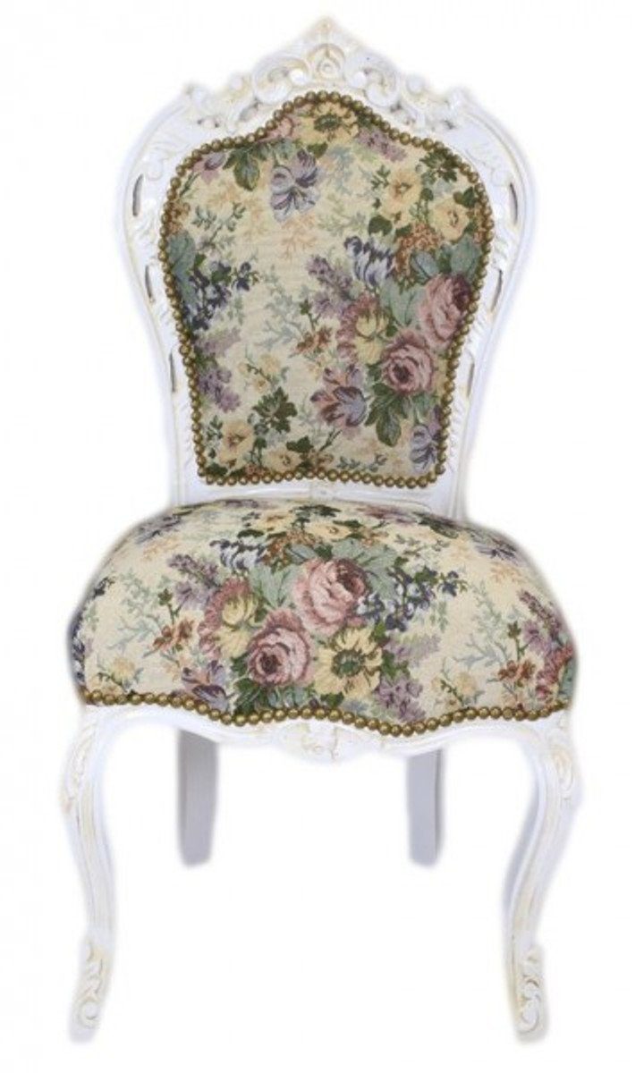 Esszimmerstuhl Barock Esszimmer Stuhl Blumen Muster / Antik Weiss - Antik Stil Möbel