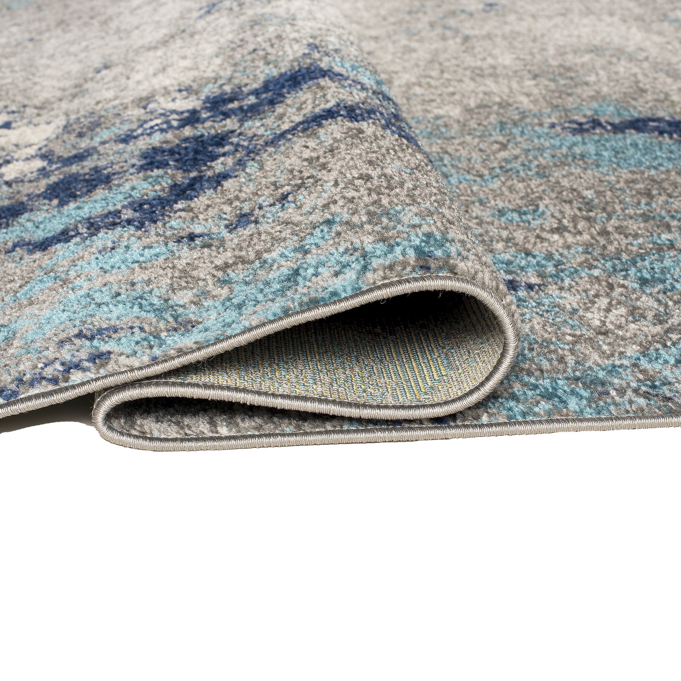 Designteppich Modern Teppich Abstrakt für 120 Grau 170 - Blau Kurzflor x Muster cm, Fußbodenheizung, farbe 7 Kurzflor, Höhe Geeignet mm, Mazovia