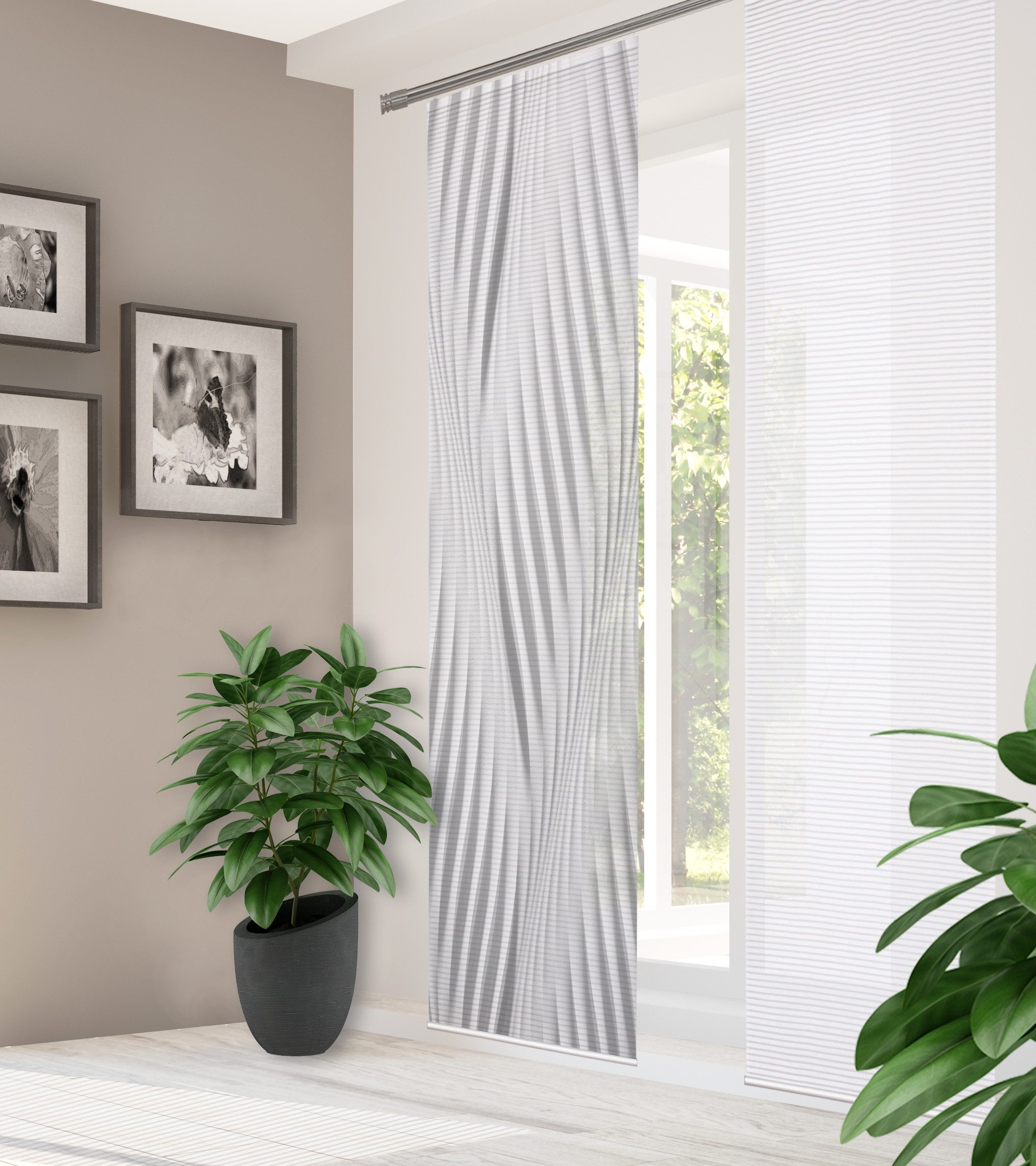 HOME in green Schiebegardine RIWELO (1 St), Paneelwagen, halbtransparent, DIGITALBEDRUCKT, BAMBUSOPTIK RECYCELT