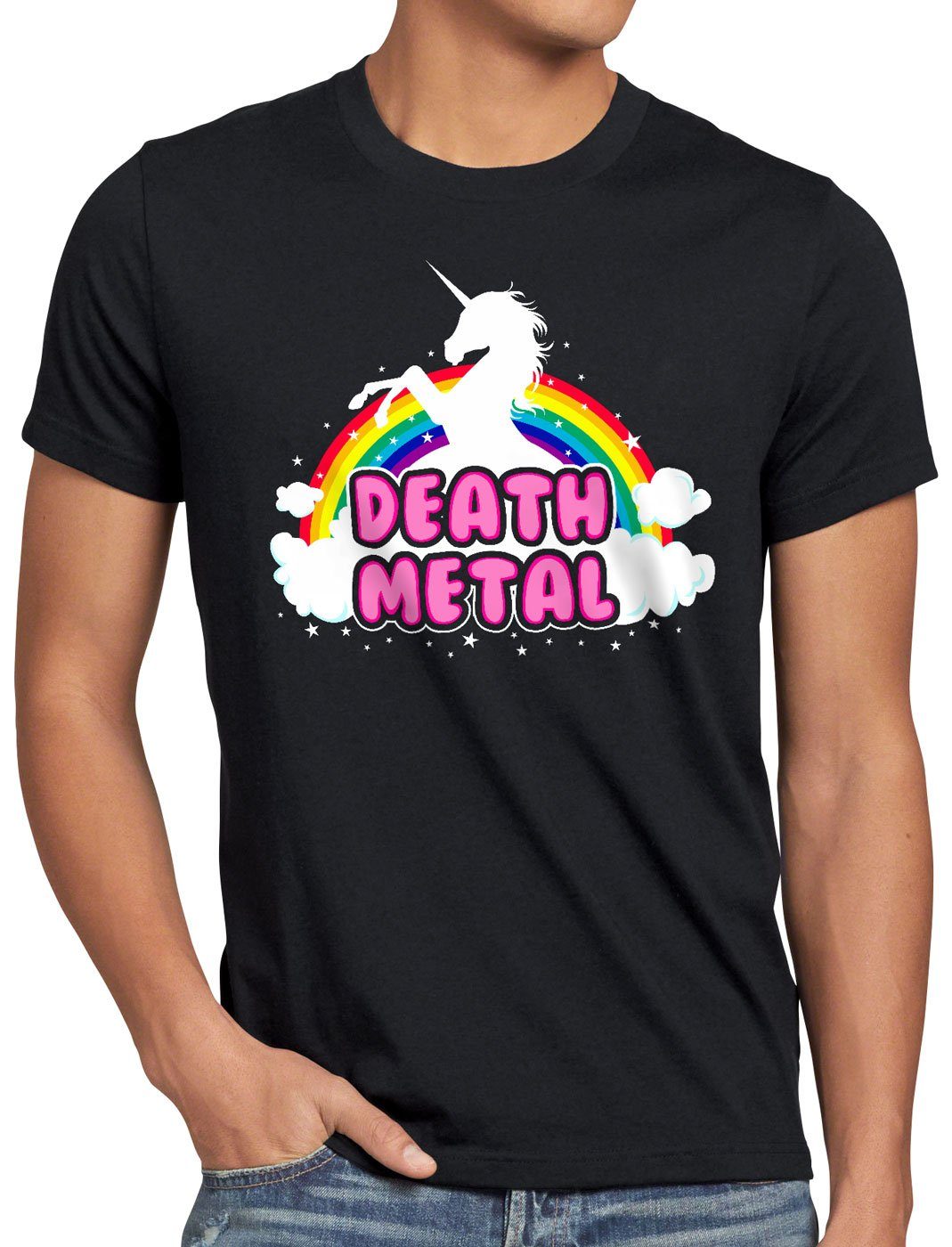 style3 T-Shirt Death Metal Einhorn heavy musik disko regenbogen rock on kon günstig online kaufen
