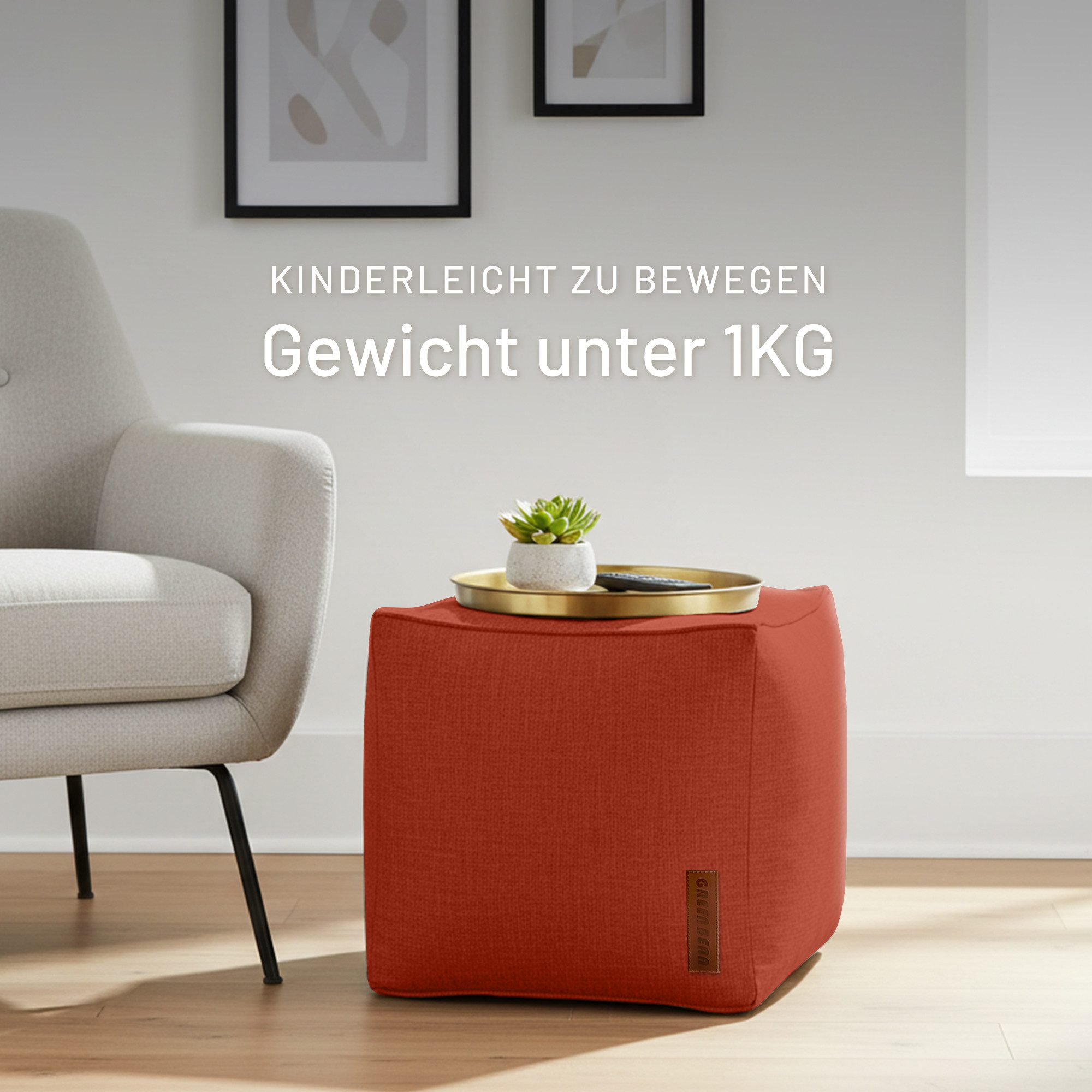 Green Bean Pouf Cube Linen (Indoor Sitzhocker Sitzkissen Fußhocker Relax-Sessel, Made in Germany), die ideale Ergänzung zum Sitzsack