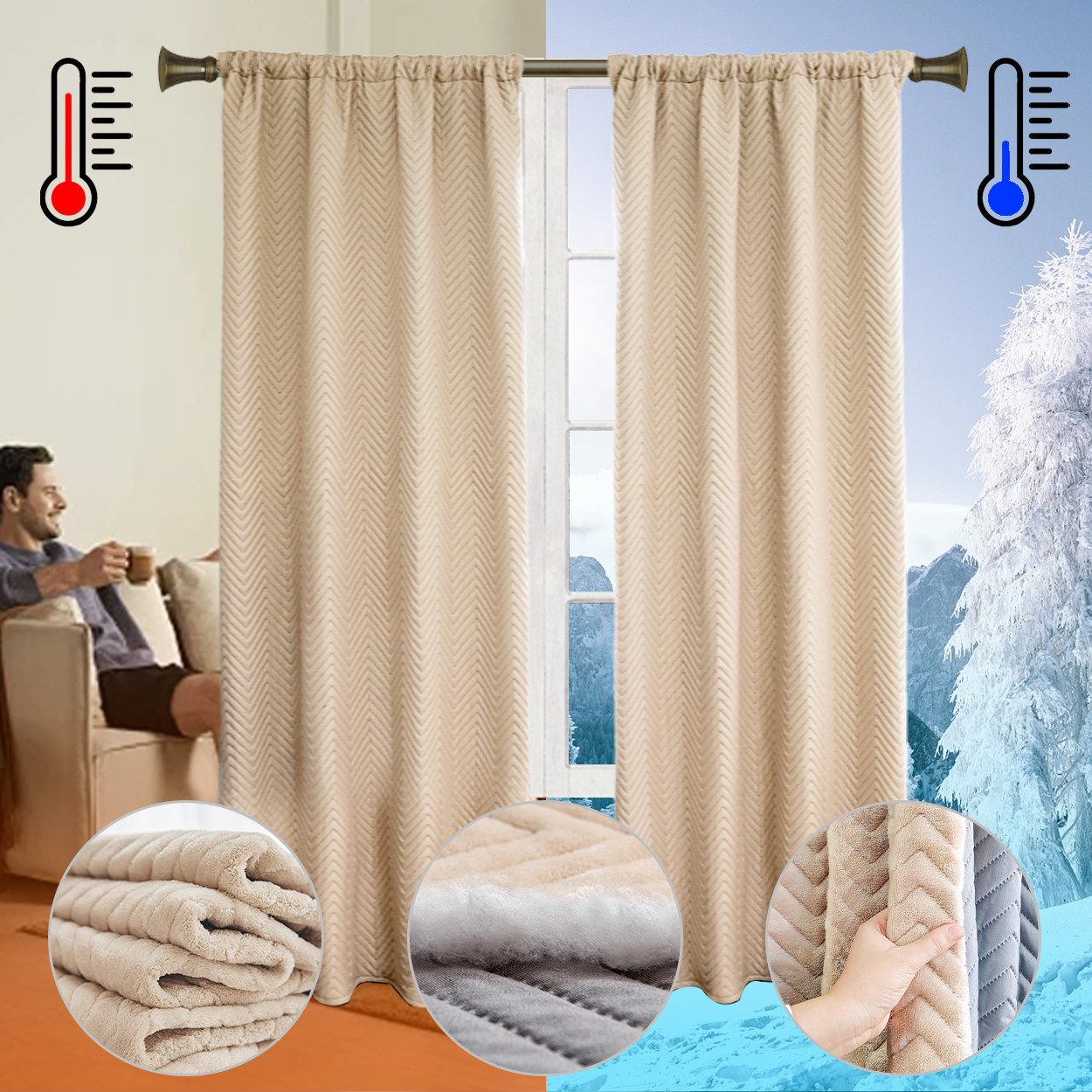 Sunicol Gardine Plüsch Thermovorhang Blickdichte Kälteschutz Wärmeisolierend (1 St), Doppellagige Gardinen für Wohnzimmer Schlafzimmer