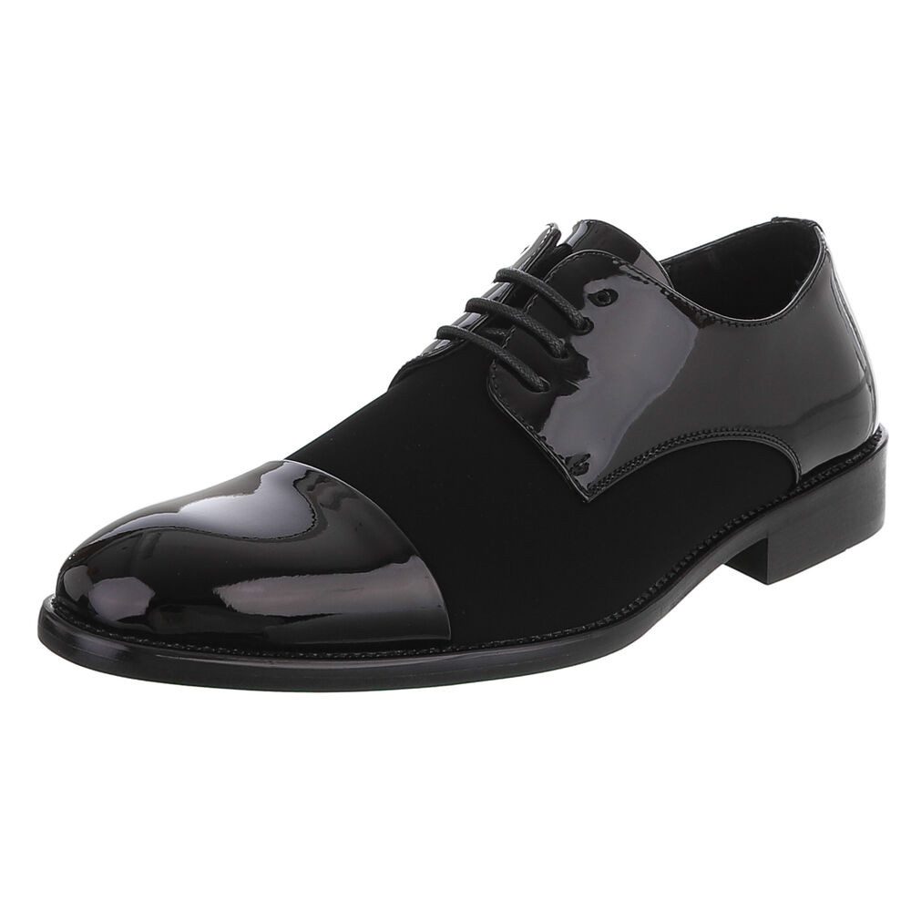 Coolwalk Herrenschuh Derby glänzend Schnürung elegant Freizeit Schnürschuh (91977176) Blockabsatz Business-Schuhe in Schwarz