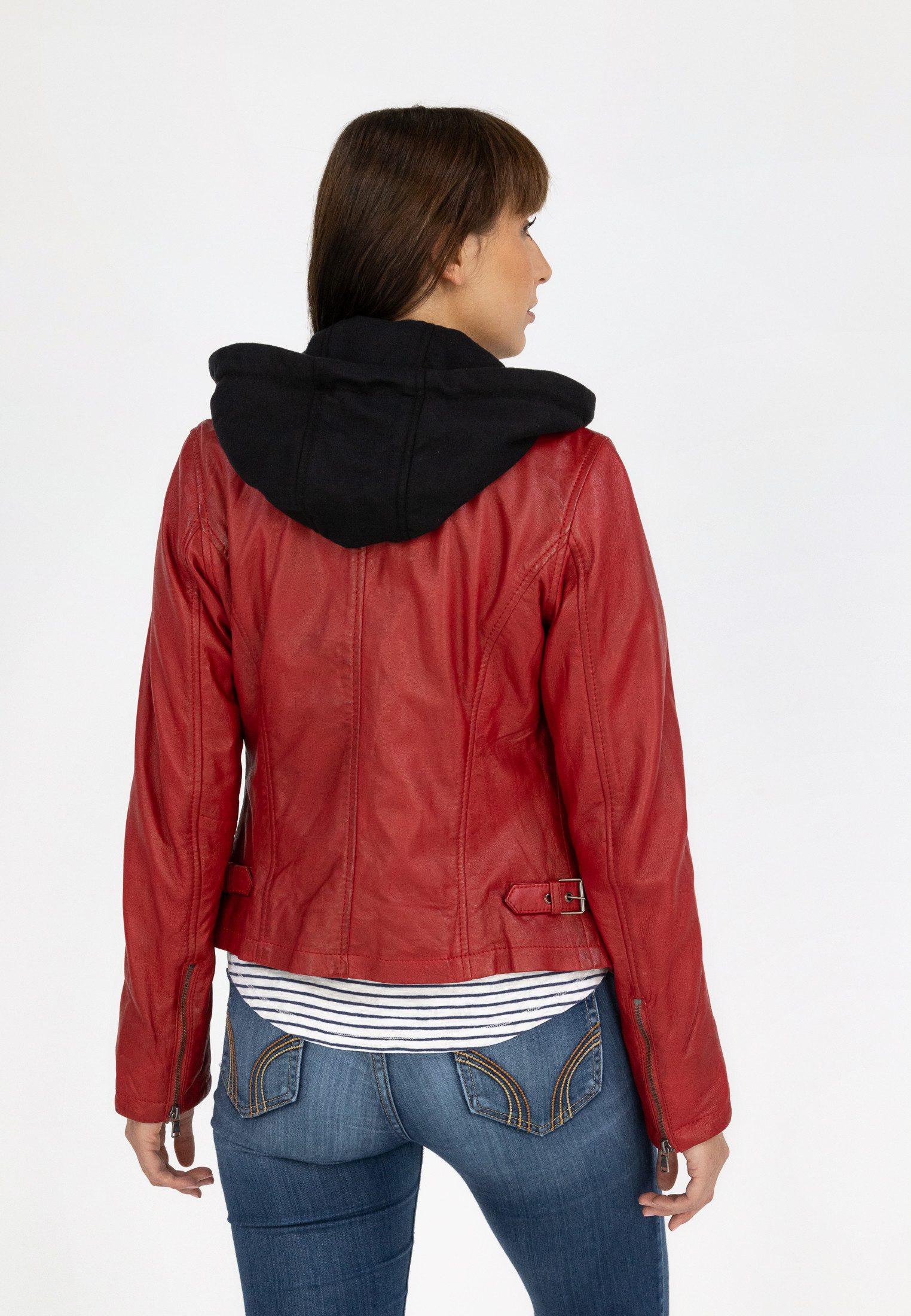 CBL Lederjacke MQ-45713 im Biker Style mit Reverkragen und abnehmbarer Kapuze