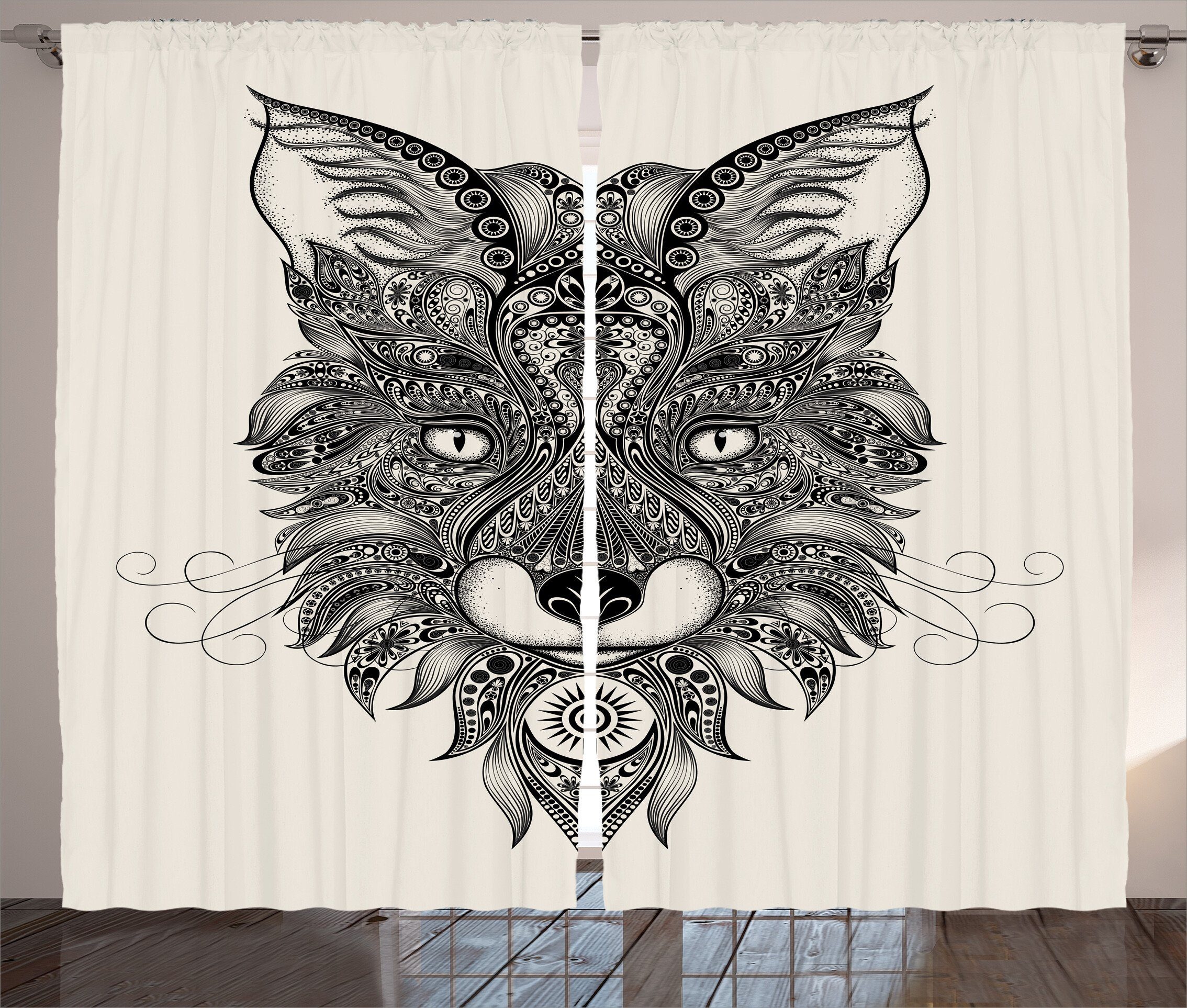 Abakuhaus, Gardine Keltische Fuchs Kräuselband Schlaufen mit und Haken, Maske Vorhang Art Schlafzimmer