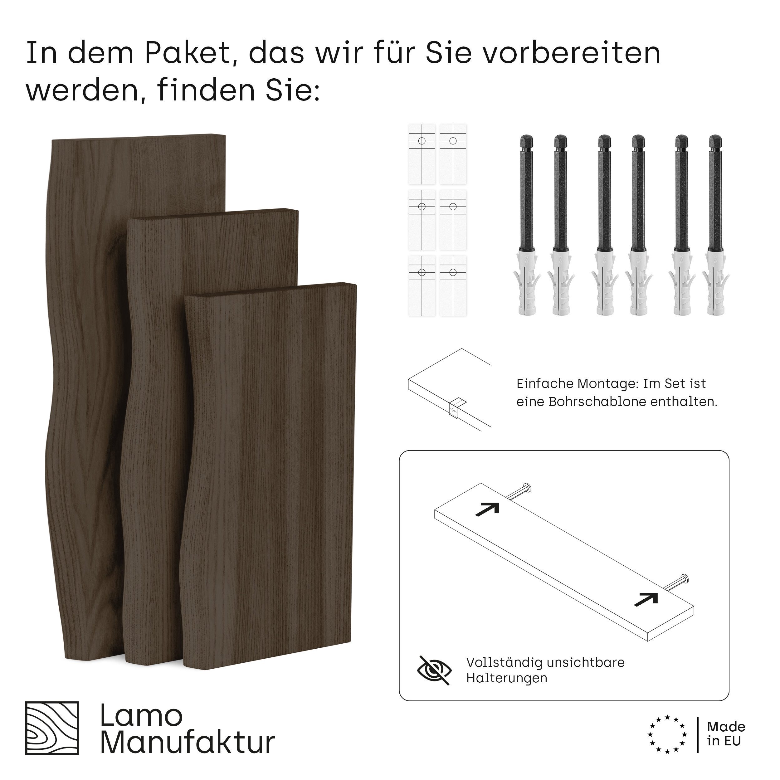 LAMO Manufaktur Wandregal LAMO Manufaktur 3 Stück Wandregal aus Holz 42/36/ günstig online kaufen
