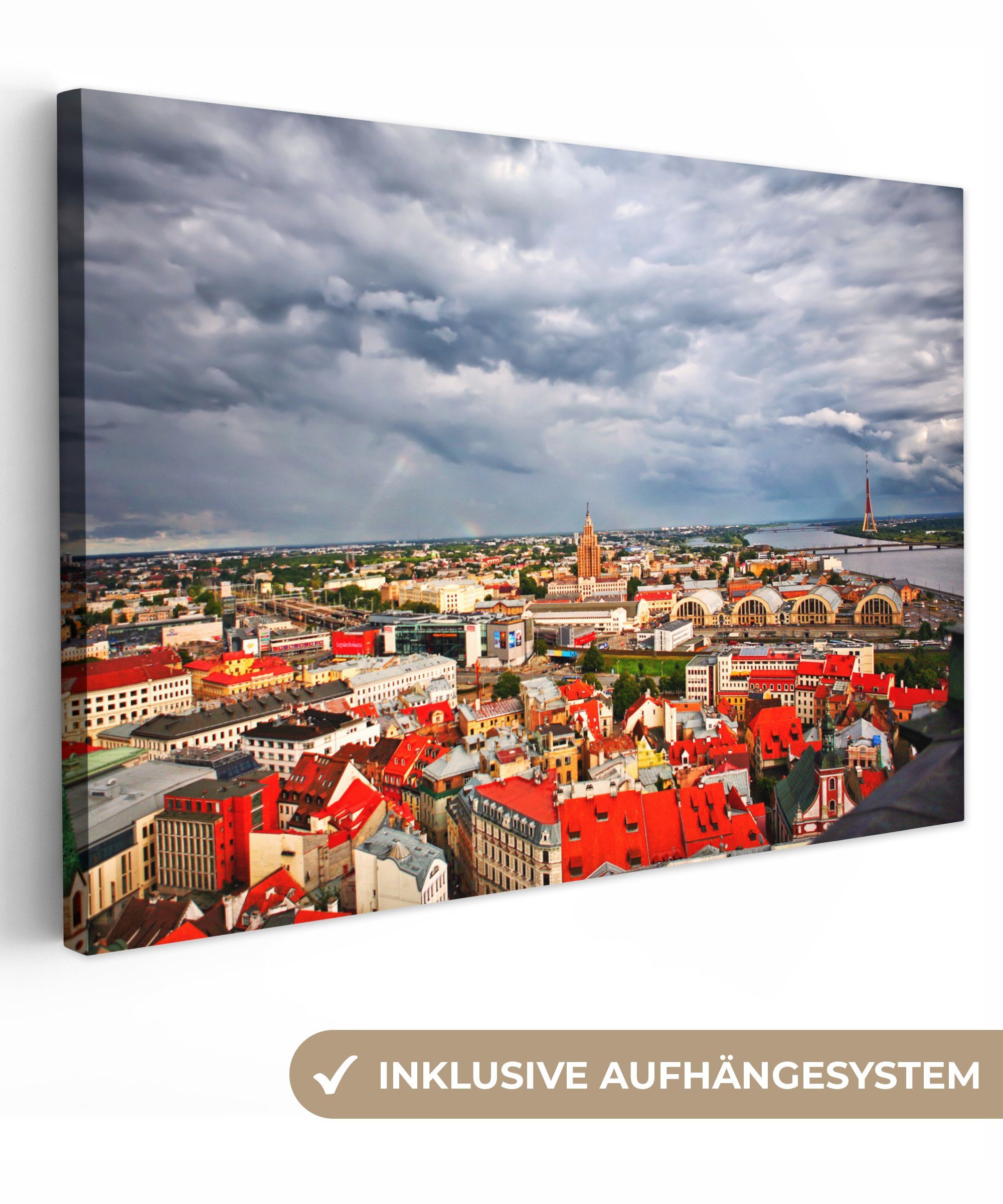OneMillionCanvasses® Leinwandbild Stadtbild von Riga Wanddekoration, (1 St), Wandbild Leinwandbilder, Aufhängefertig, Wanddeko, 30x20 cm