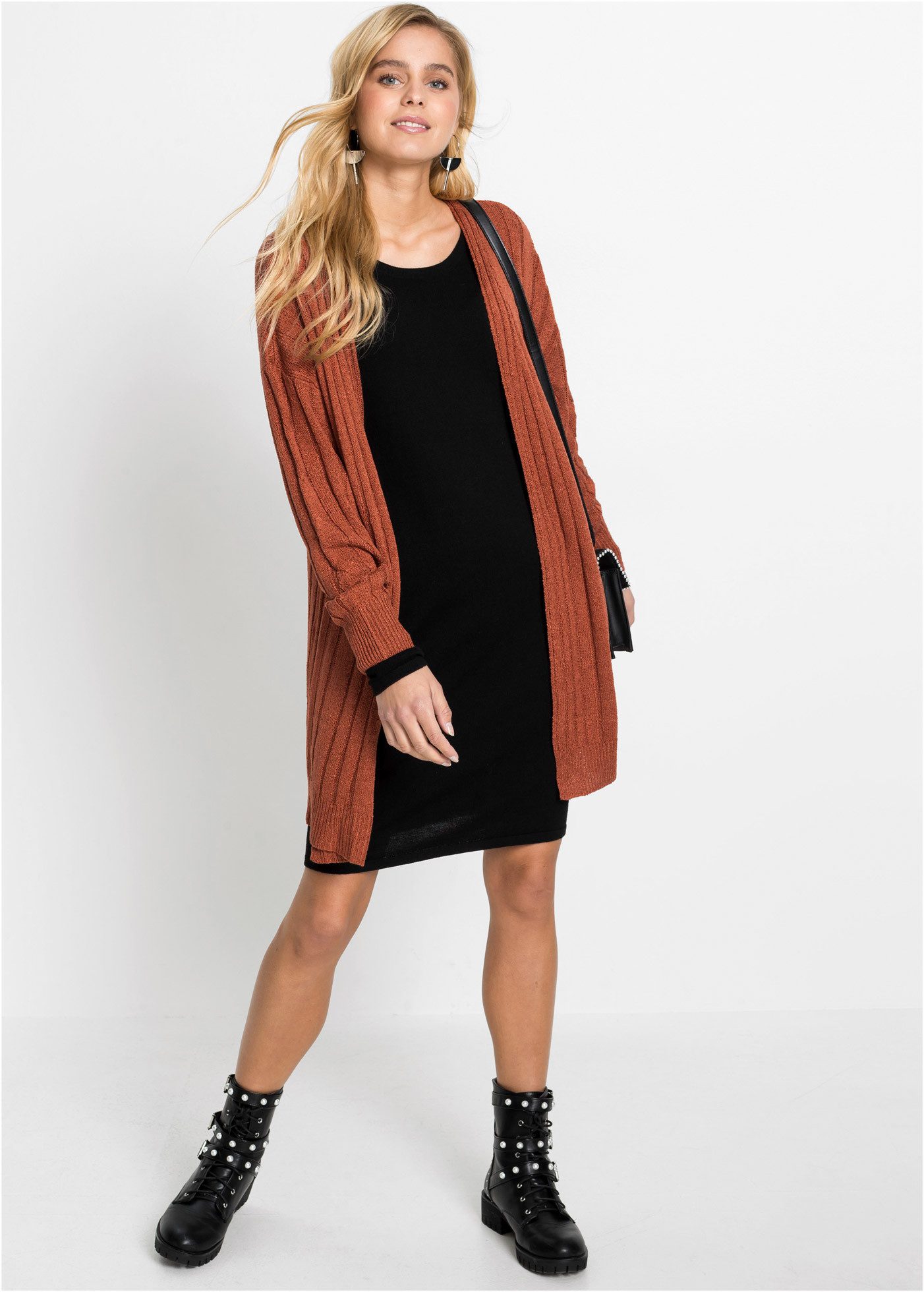 bonprix Strickkleid für den Alltag, aus Baumwolle und Polyamid, lockere Passform