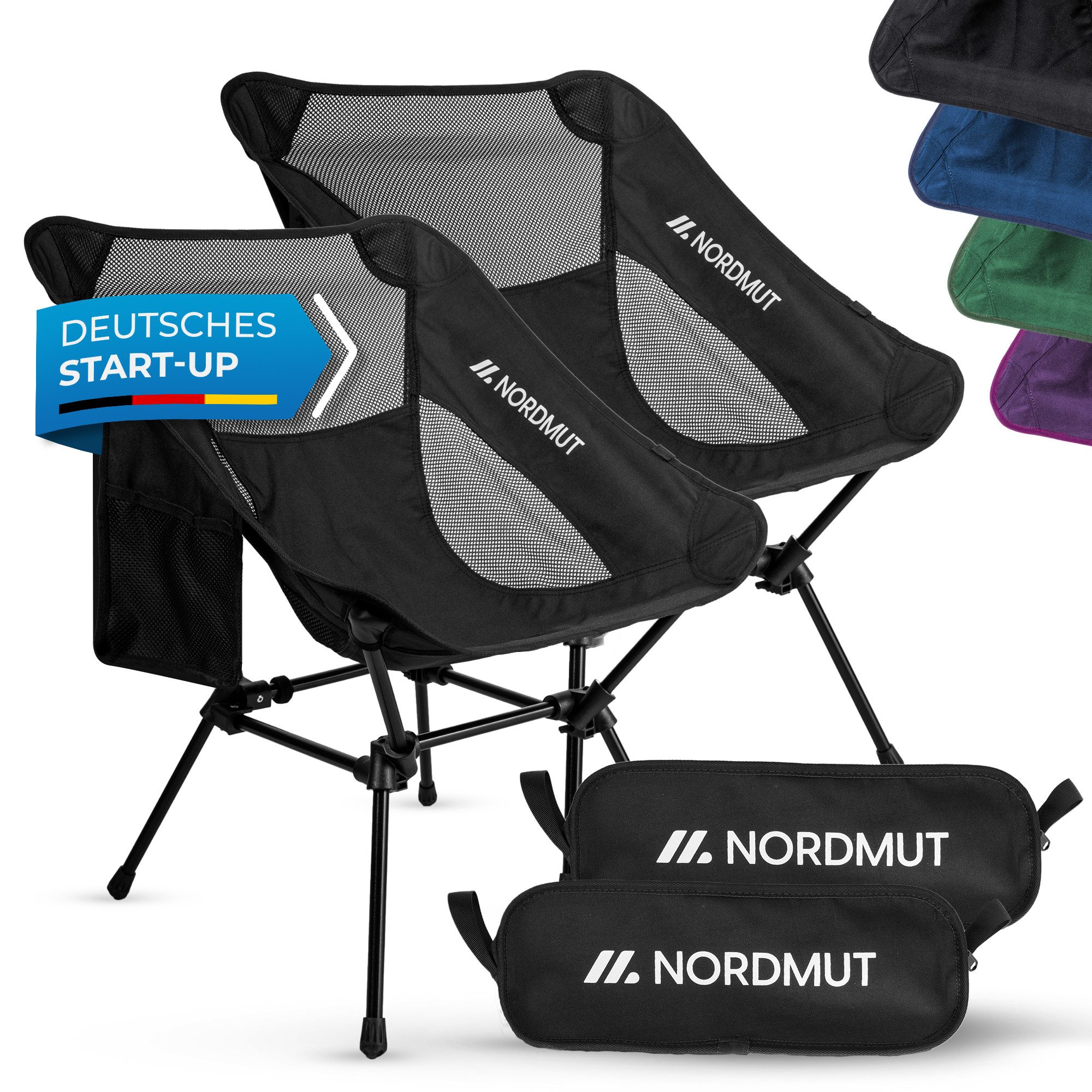 Nordmut Campingstuhl ultraleicht, kompakt & klappbarer Sitzplatz, 1,1 kg 7075 Aluminium (Spar-Set, 2 St), tragbar, 4 Bein Gestell, faltbar, bis 150 kg, Aluminium, Trekking