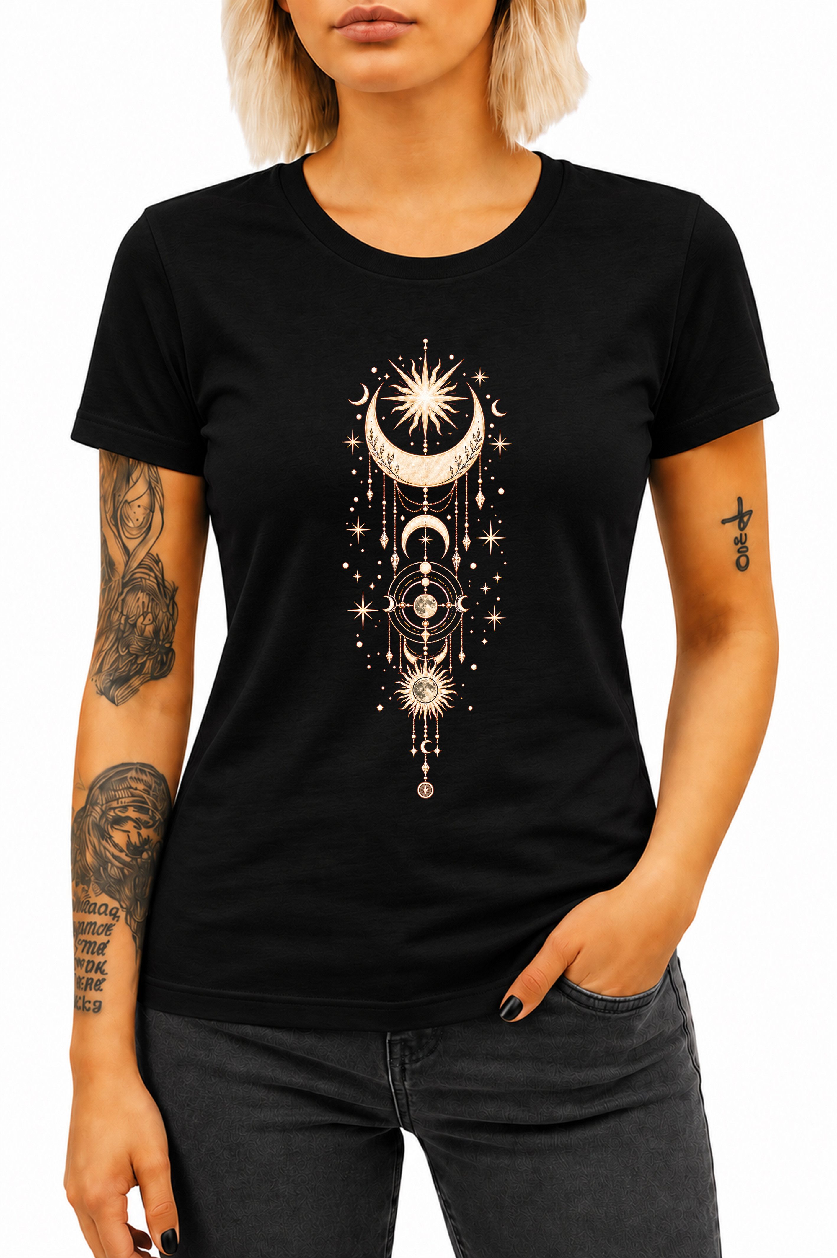 Banco T-Shirt Damen Shirt Classic Top Sommer Basic Mond Moon aus 100% Baumwolle