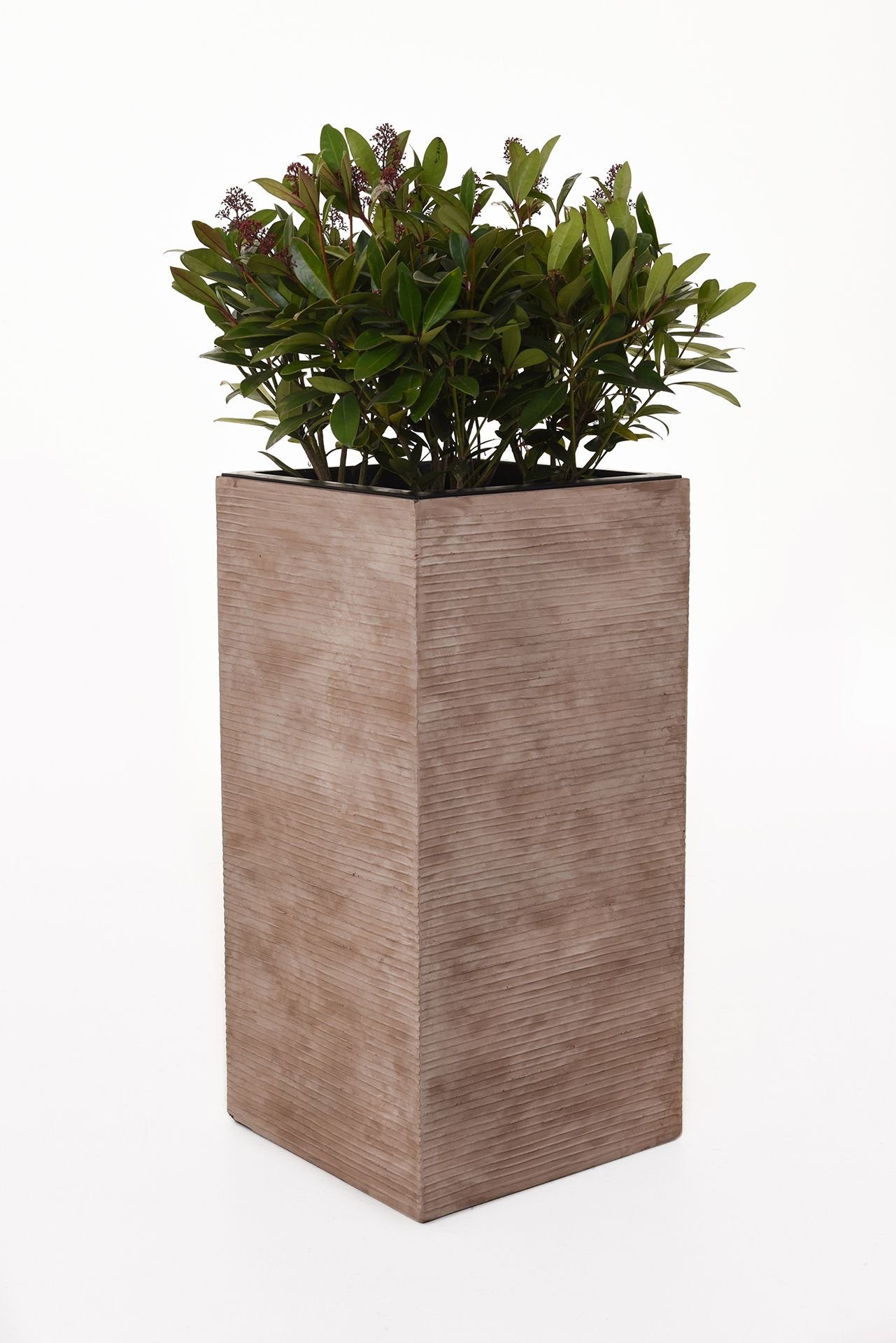 Pflanzkübel - VIVANNO Säule, Fiberglas "Block" gestreift Blumenkübel Beige Pflanzkübel