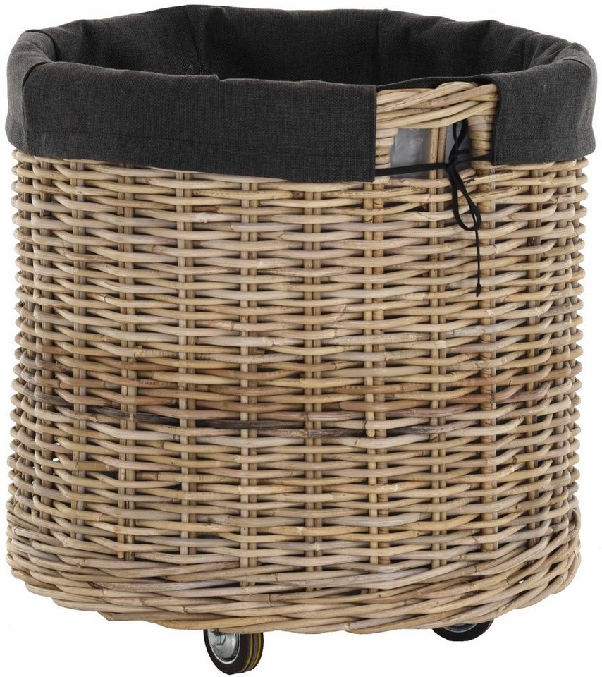 Krines Home Kaminholzkorb »Großer Rollkorb Holzwagen Natur Rattan Korb Rollwagen Holzkorb Kamin Allzweck-Korb (Rund)«, mit Griffen, mit Rollen, mit…