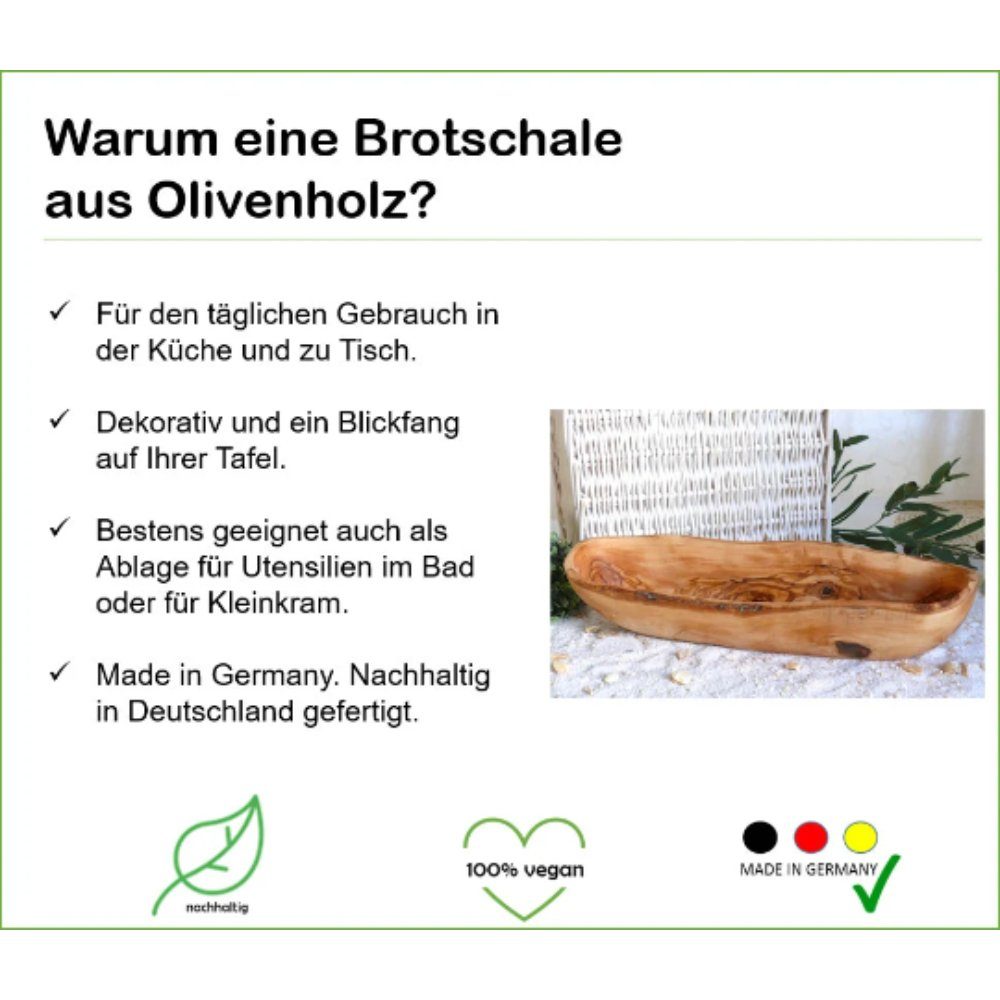Wirkung Olivenholz 25-34 100% antibakterielle Brotschale naturell (1-tlg), Olivenholz-erleben Brotschale cm,