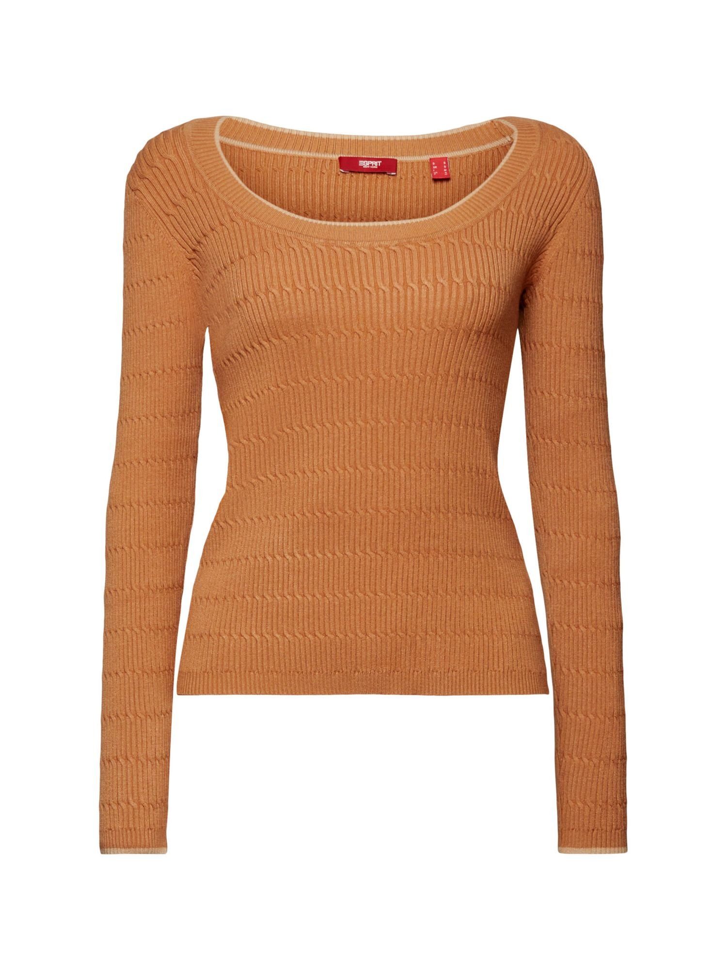 Esprit Collection Strickjacke Taillierter Zopfstrickpullover (1-tlg) CARAMEL