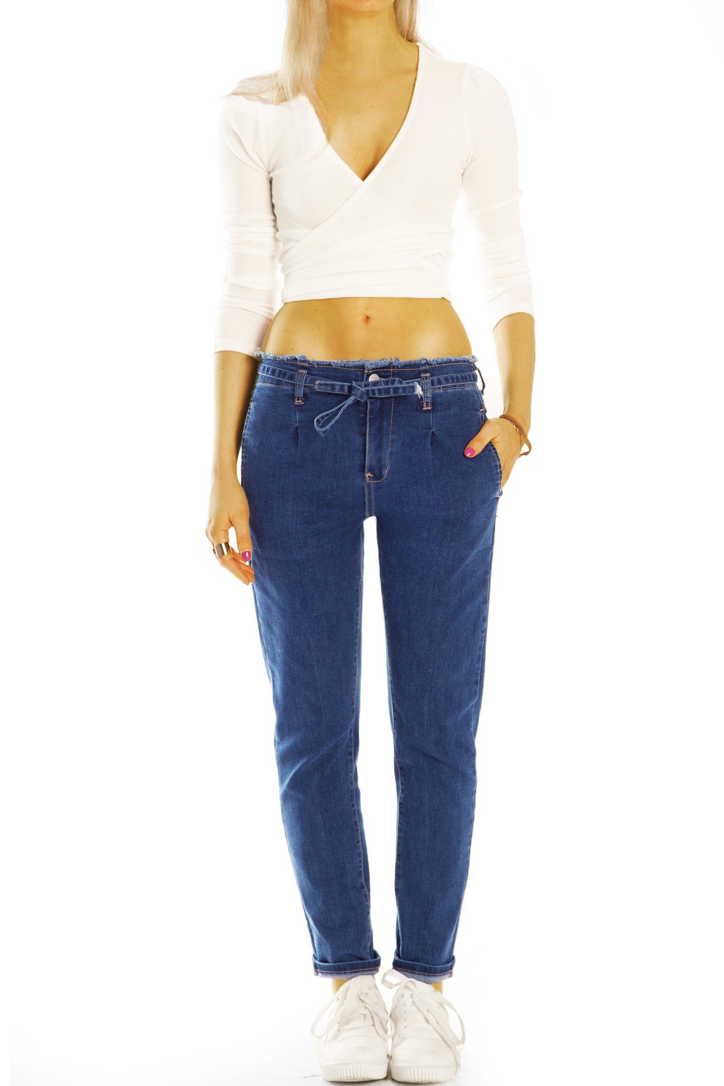 be styled Boyfriend-Jeans Boyfriend Jeans Hose bequeme Tapered Damenhose - Frauen - j21r-2 ausgefranster Bund