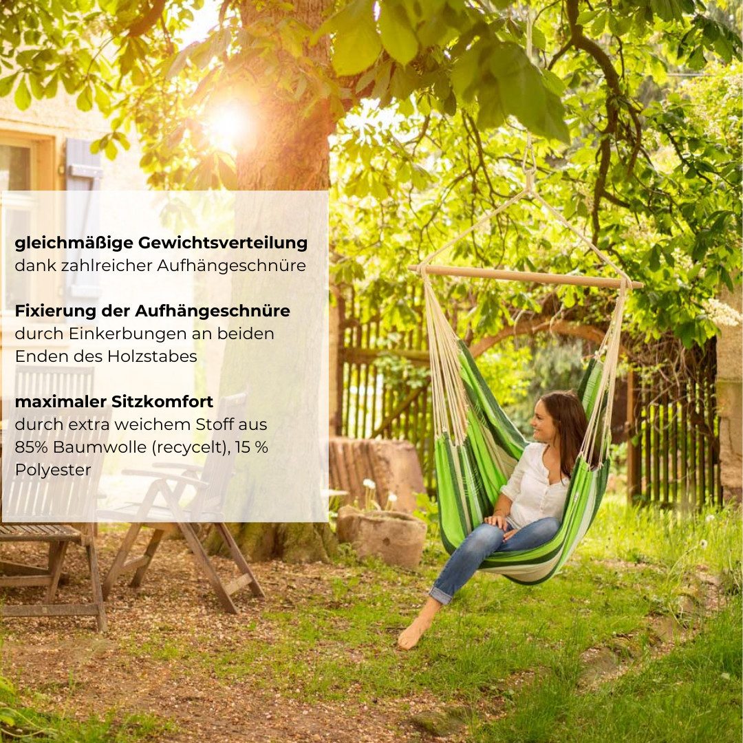 Amazonas Hängesessel Brasil KingSize Hängestuhl (Belastbarkeit 150 kg, Handgefertigt, aus recycelten Materialien), Große Sitzfläche