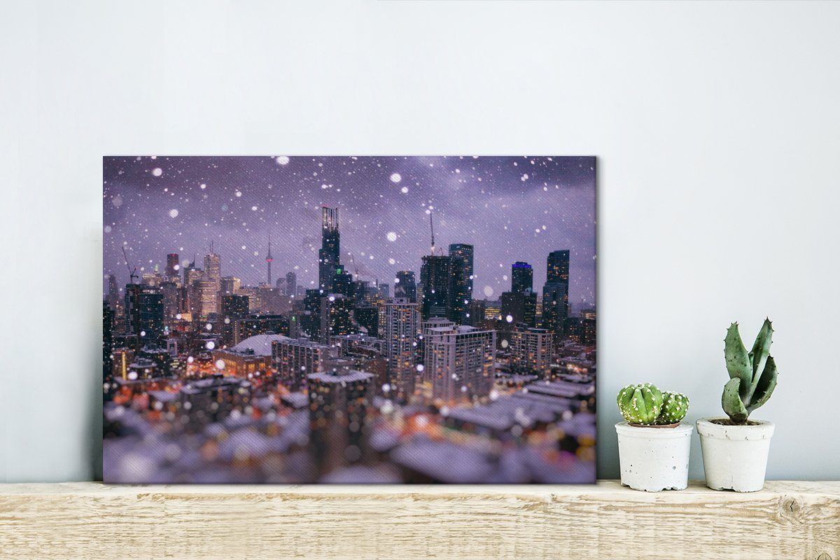 30x20 OneMillionCanvasses® Leinwandbilder, Leinwandbild Aufhängefertig, einem Wanddeko, (1 verschneiten Tag, Wandbild cm Stadt Die Toronto an kanadische St),